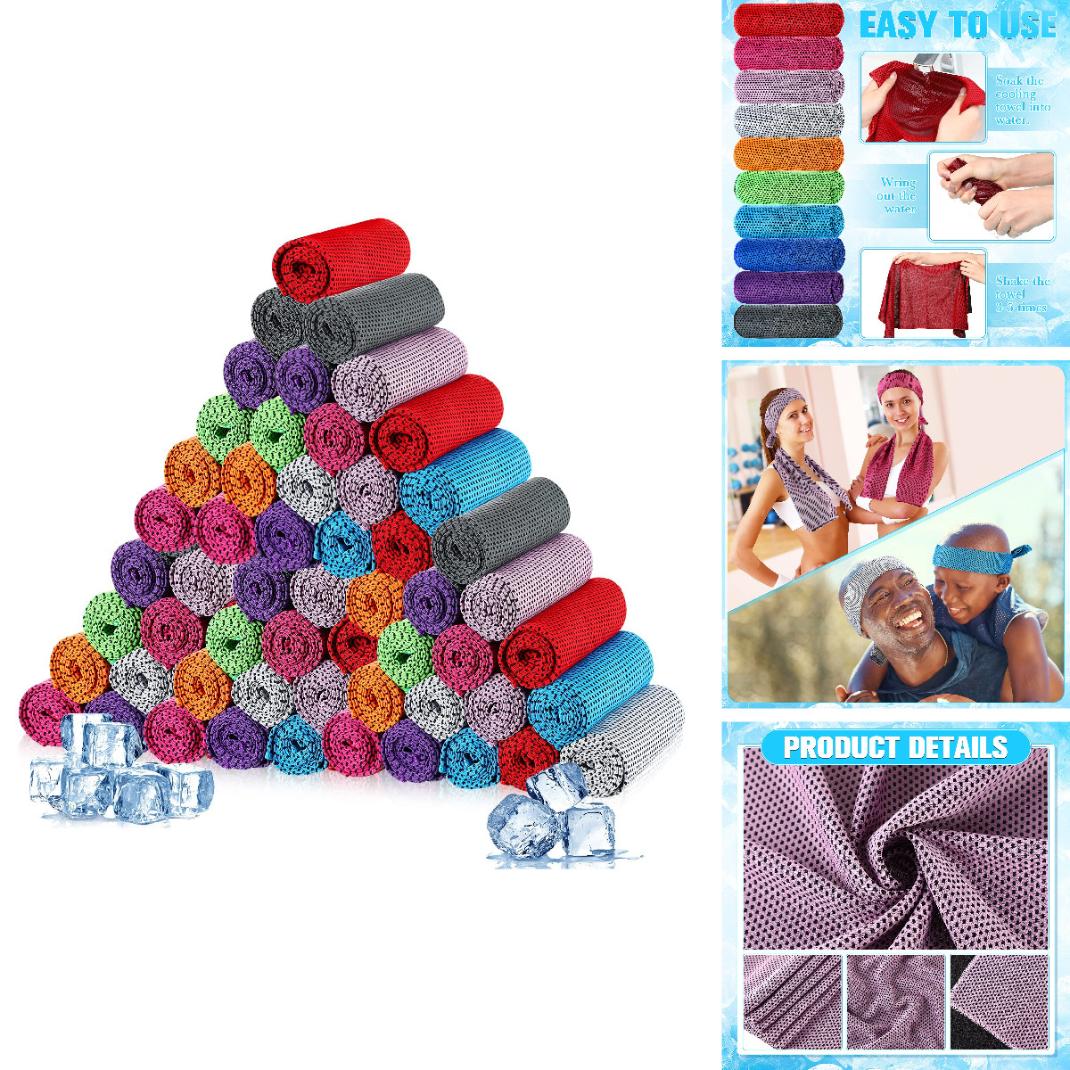 Maitys 200 Pcs Cooling Towel Bulk 32 X 12 Inch Microfiber Ice Towel Cold Soft