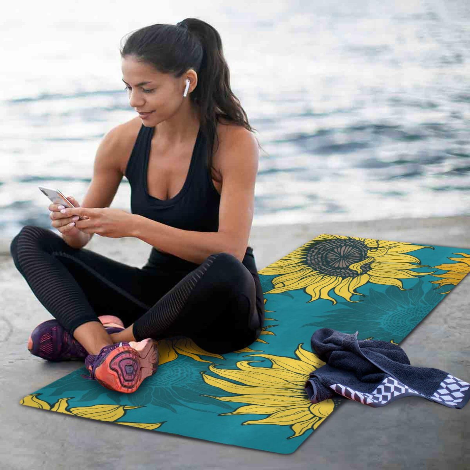 Sunflower Yoga Mat Home Workout Fitness Women Non Slip Storage Bag