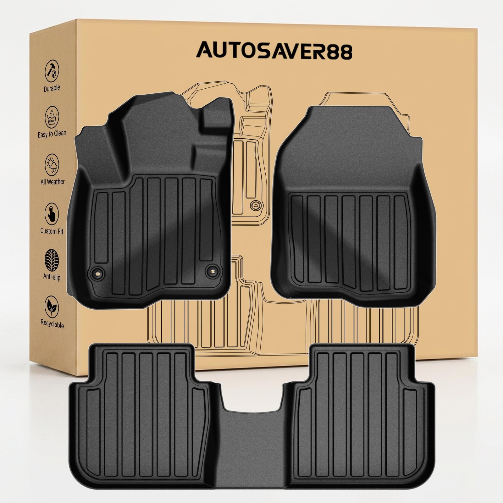 AUTOSAVER88 Floor Mats for 2023-2026 Honda CRV (Include Hybrid), All Weather …