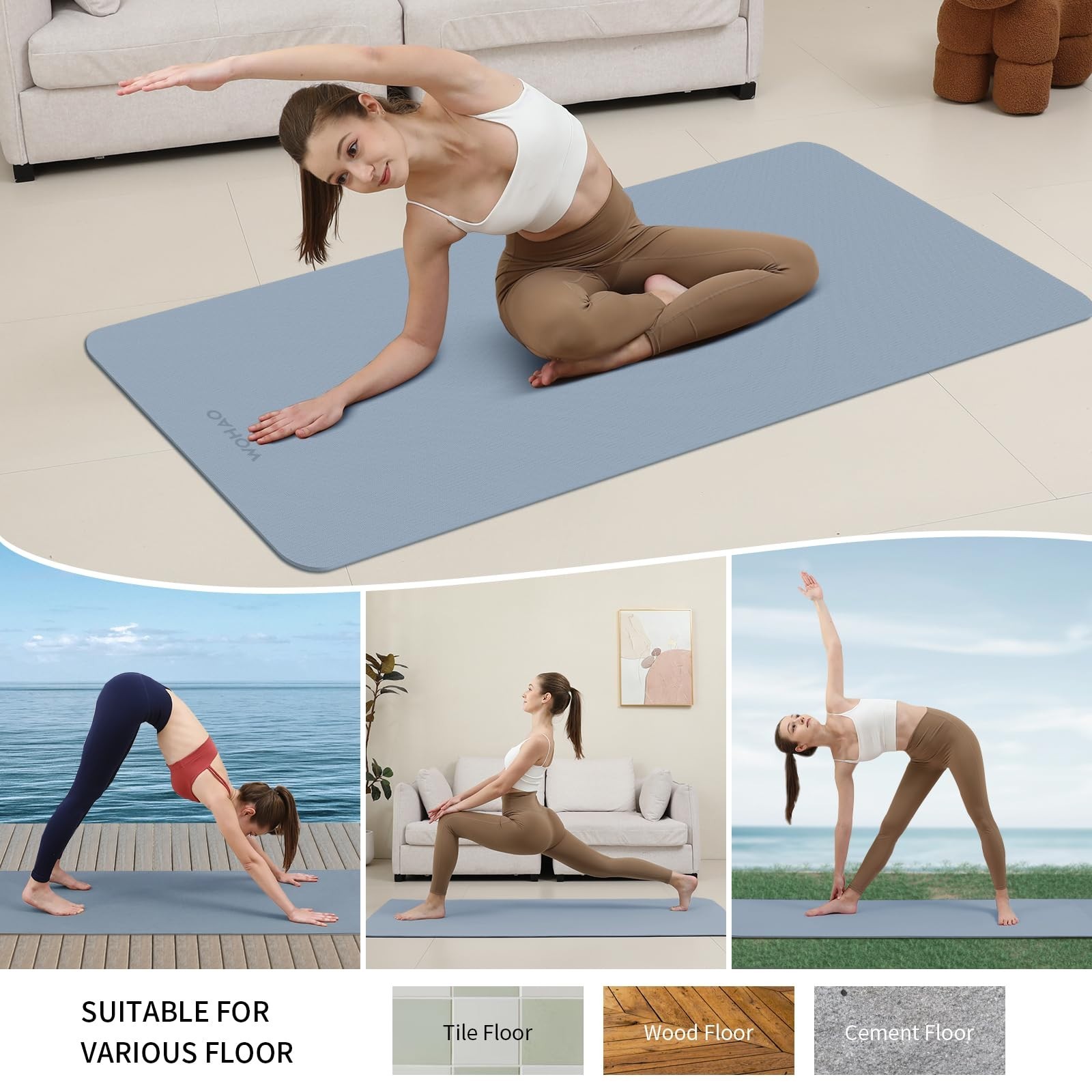 Extra Wide 8mm Yoga Mat 72″x31.5″ Non-Slip Exercise Mat, Thick Cushioning for Ho