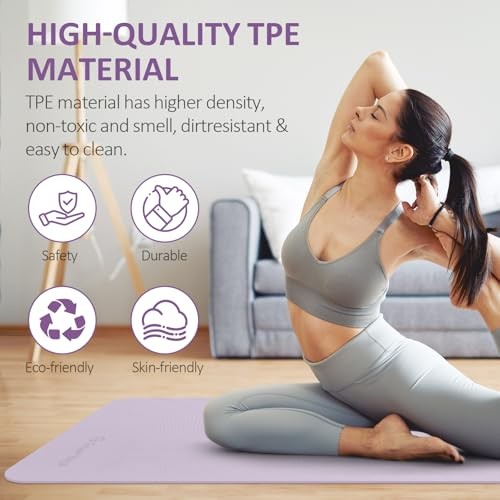 Yoga Mat Non Slip, 72″L x 24″W x 0.24″/0.32″TH, 0.24*24*72 Inches Lavender
