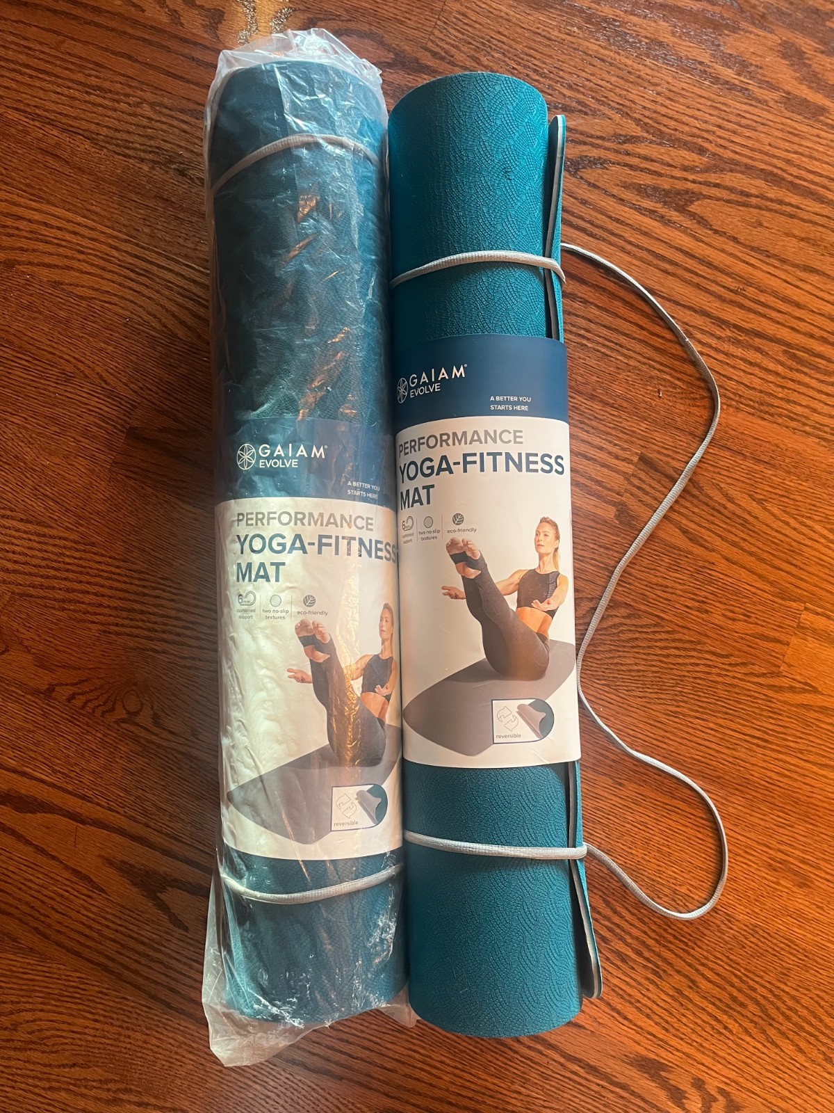 Set of 2 NWT Gaiam Performance Yoga Mats, Teal and Grey, 6 mm thk, 68″ x 23.5″