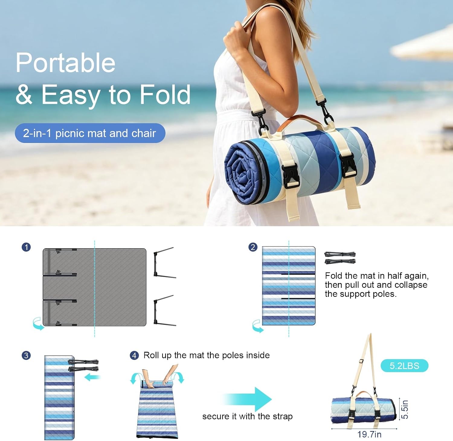 2 in 1 Backrest Chair Picnic Blanket,Light Weight Camping Outdoor Foldable Lazy