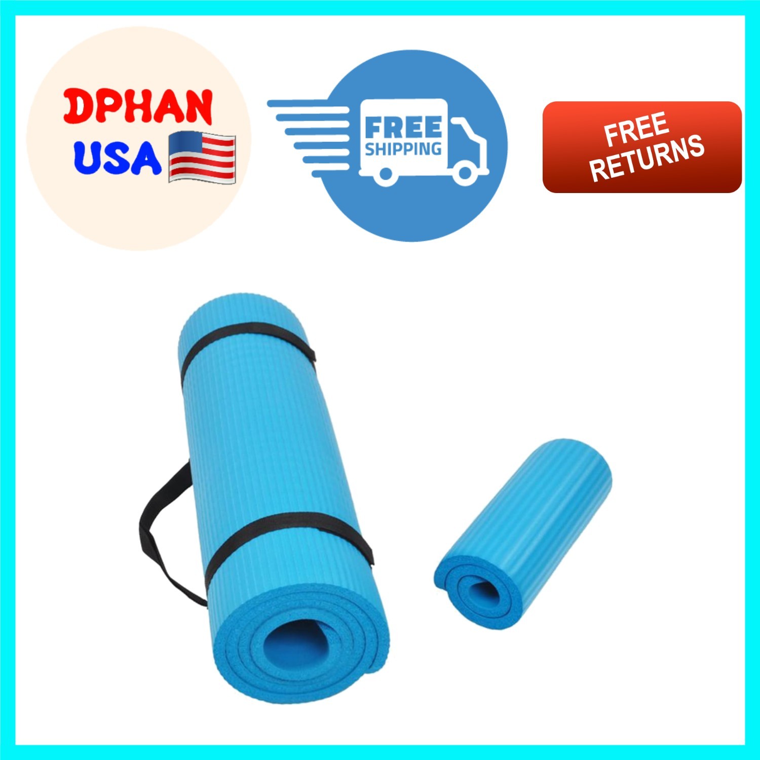 1/2-Inch High-Density Anti-Tear Yoga Mat with Knee Pad & Carry Strap – Blue