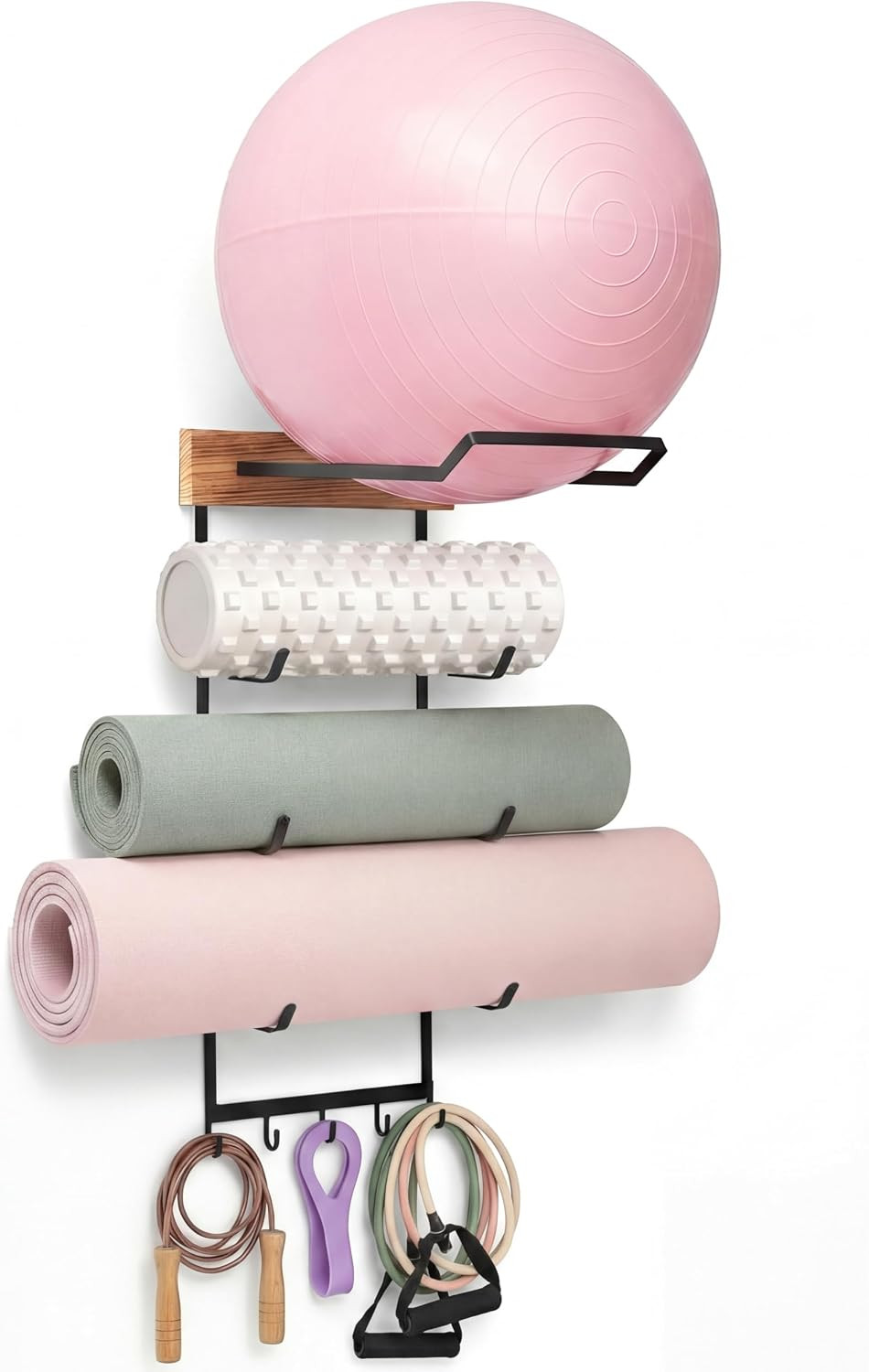 Yoga Mat and Ball Holder Wall Mount, 4-Tier Yoga Mat & Ball Storage Rack,