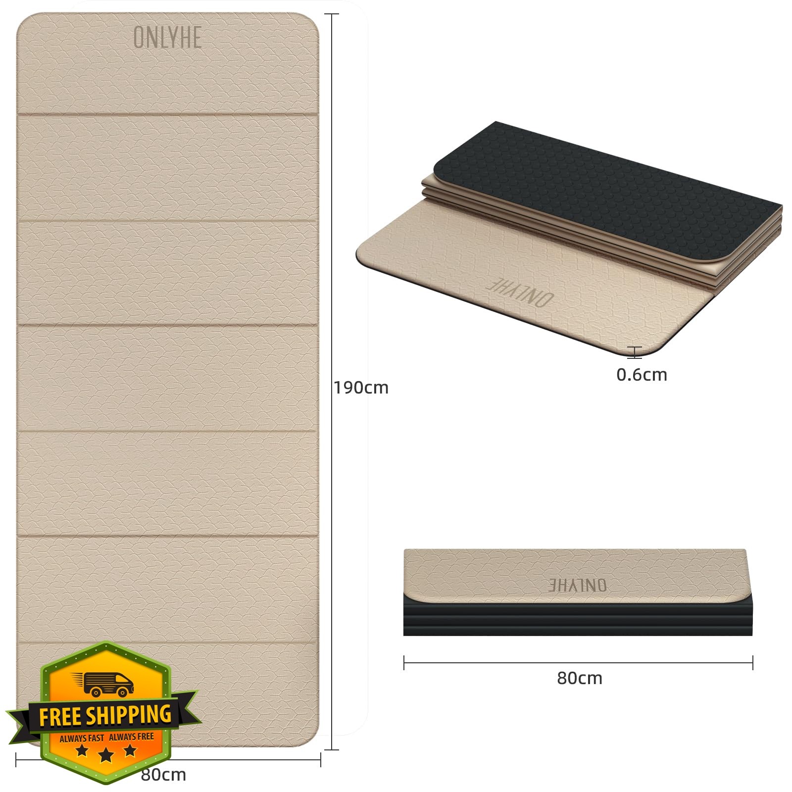 onlyhe Foldable Yoga Mat TPE Coffee-black