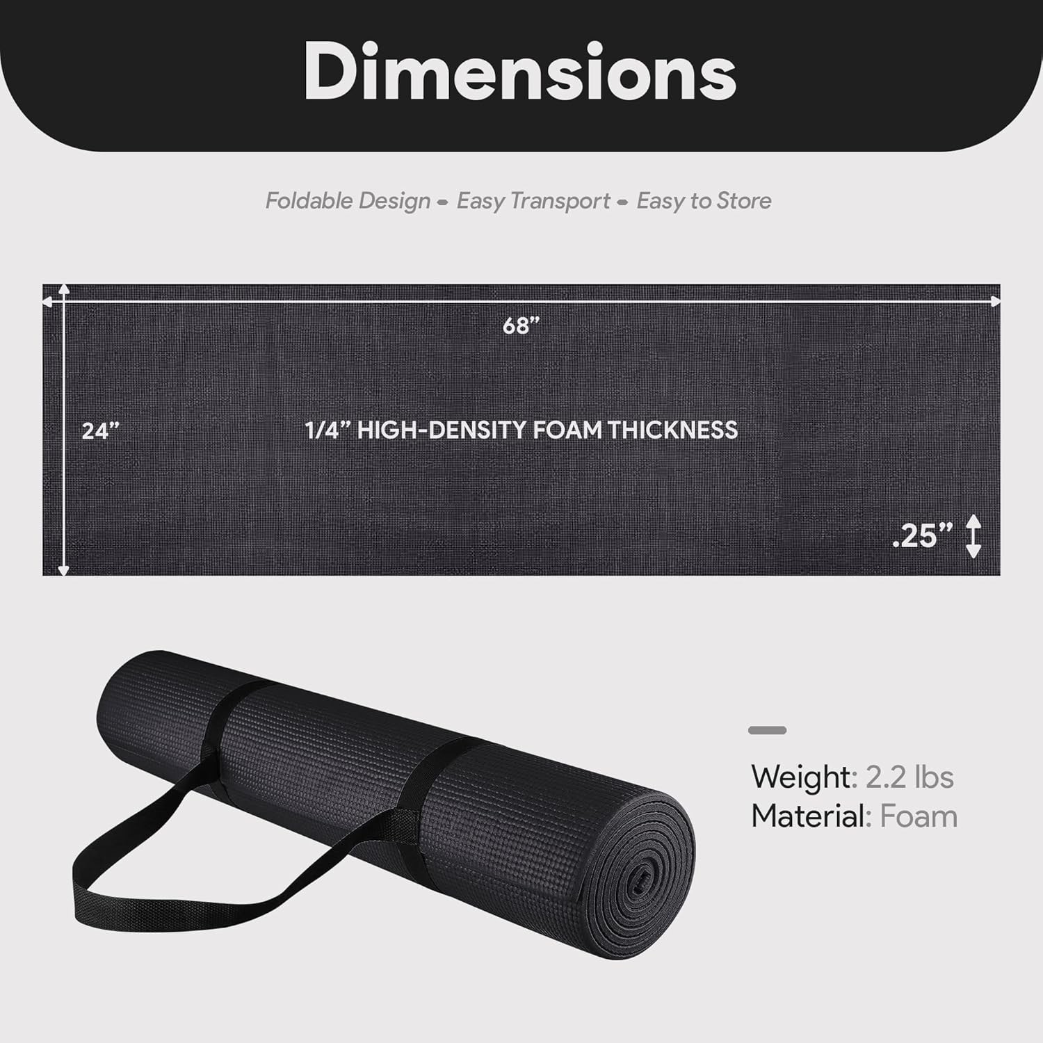 Yoga Mat High Density Anti Tear Exercise Mats with Strap for Pilates and Fitness