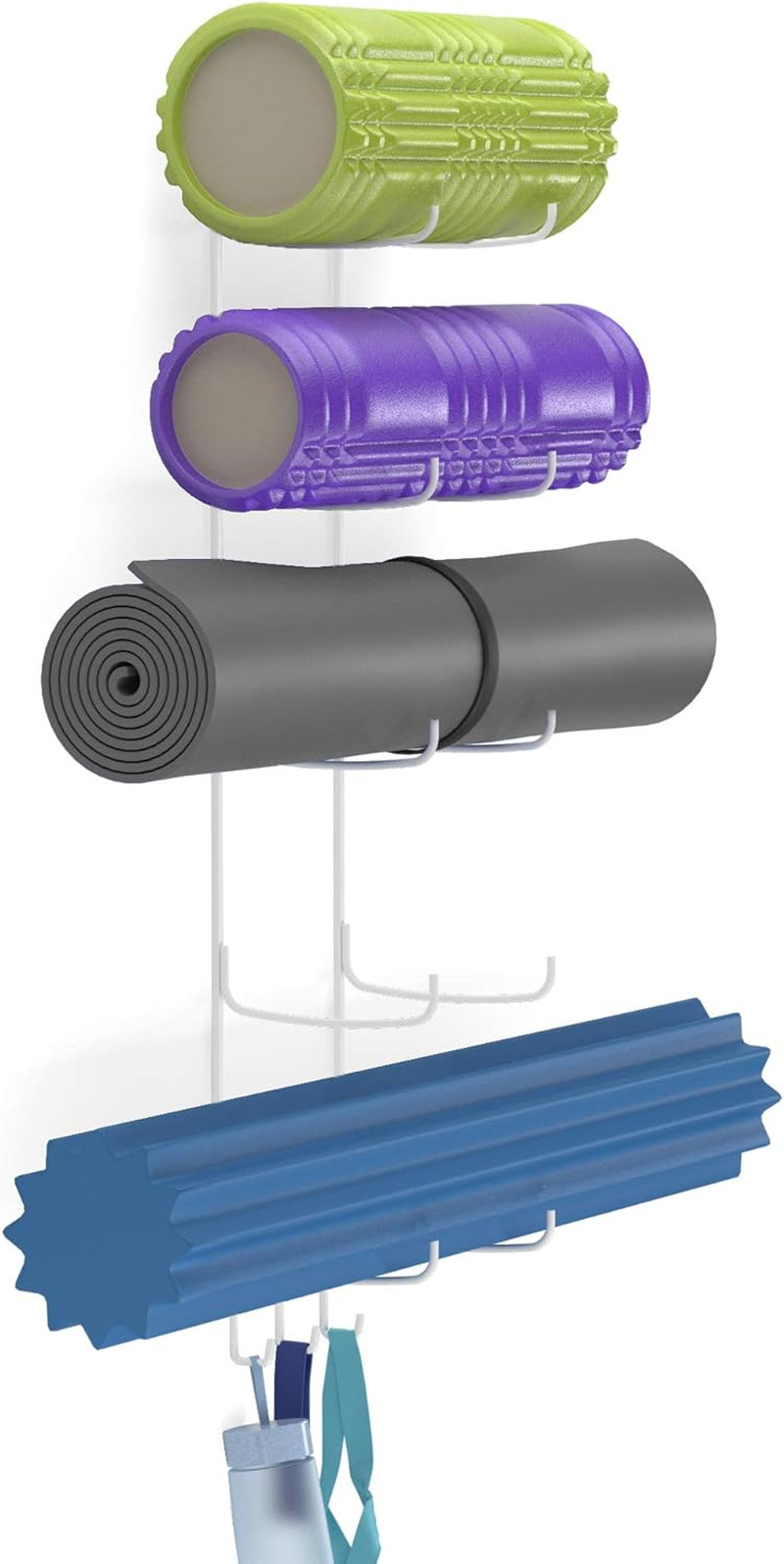 Guru Yoga Mat Holder Wall Mount with 3 Hooks for Hanging Yoga Strap, Resistance