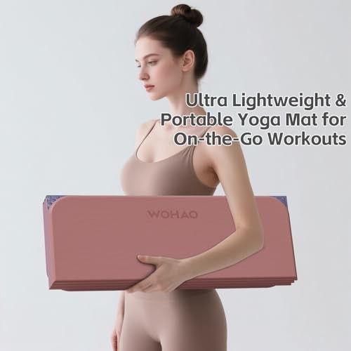 7-Fold Yoga Mat 70″x24″ – 1/2 Inch Thick Folding Exercise Mat, Pink + Navy