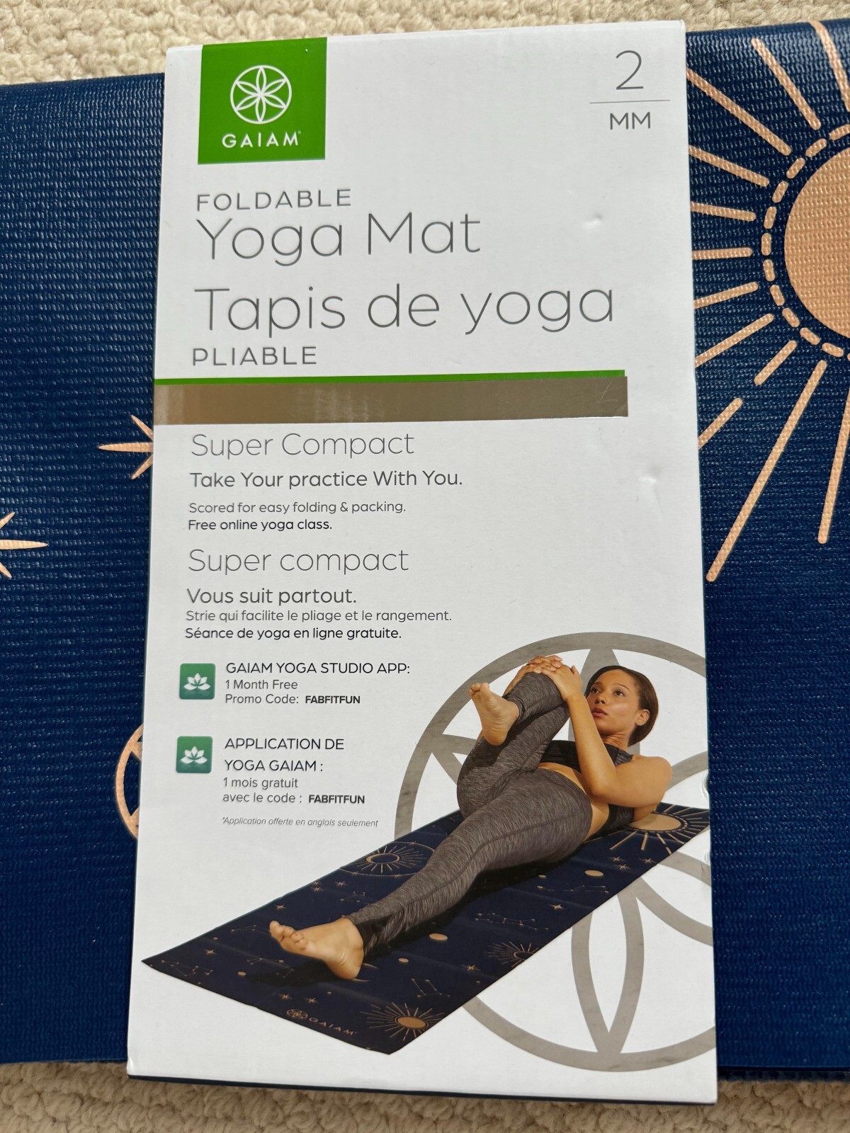 NWT Gaiam Yoga Mat (Navy Blue w/ Moon & Stars Design)