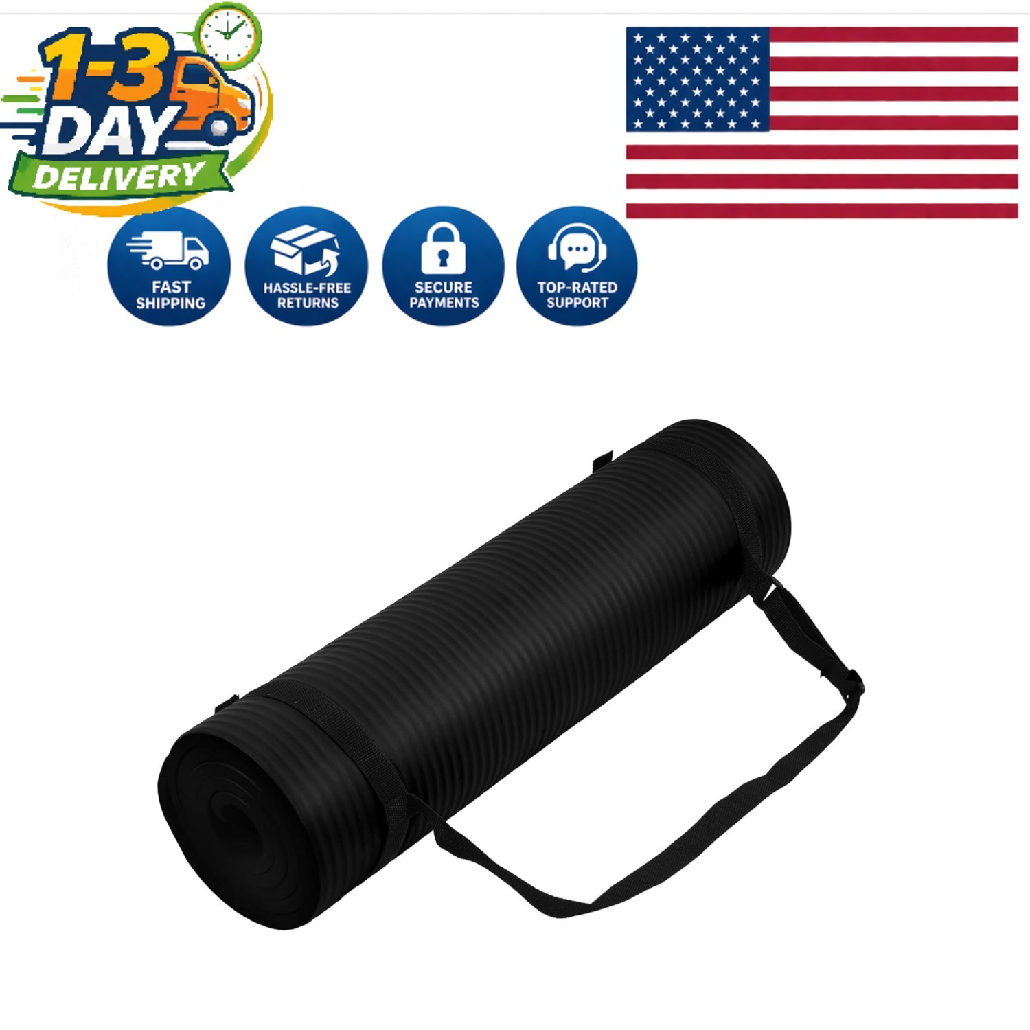 Lightweight Anti-Tear Yoga Mat (71 x 24 inches) with Adjustable Carrying Strap