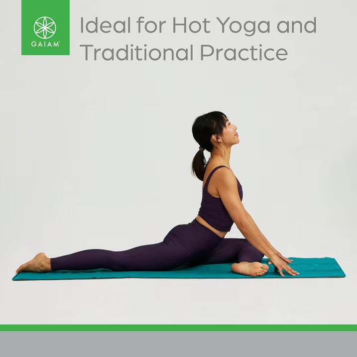 Gaiam No-Slip Yoga/Pilates Mat Towel, Teal and Grey