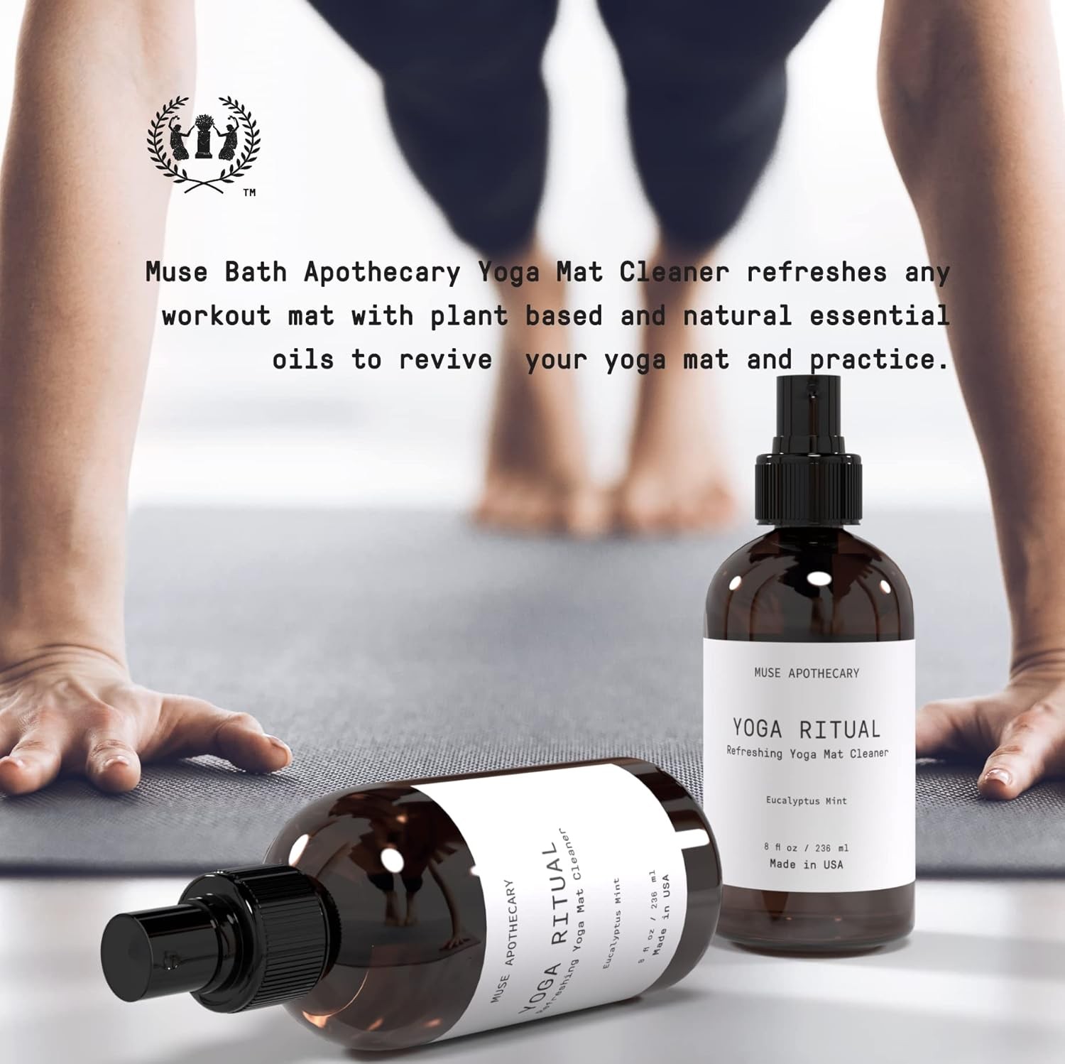 Yoga Ritual Mat Cleaner Spray Eucalyptus Mint 4oz Essential Oils Matte Cleaner