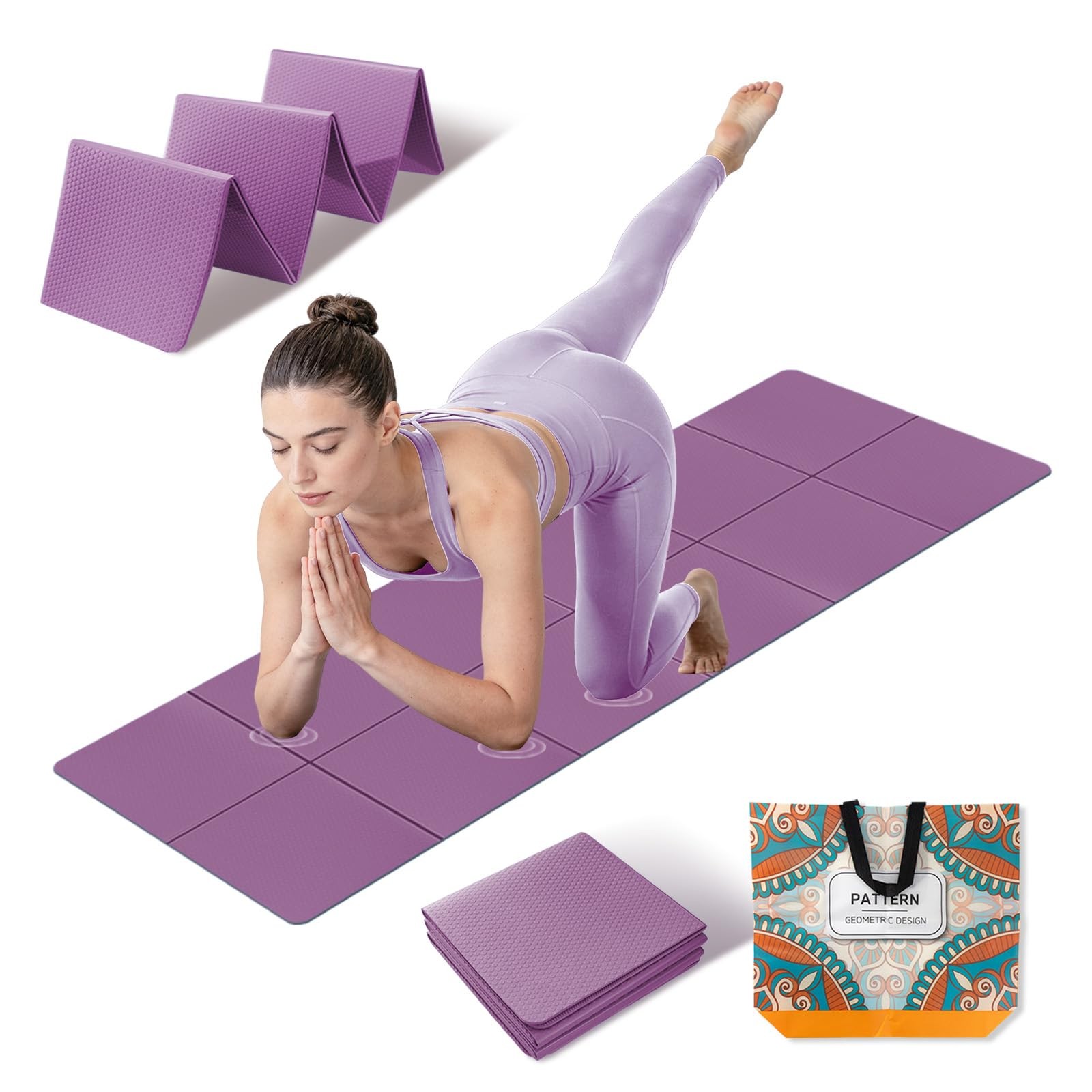 Foldable Yoga Mat Thick Non-Slip Exercise Mat – Packable Travel Fitness Mat w…