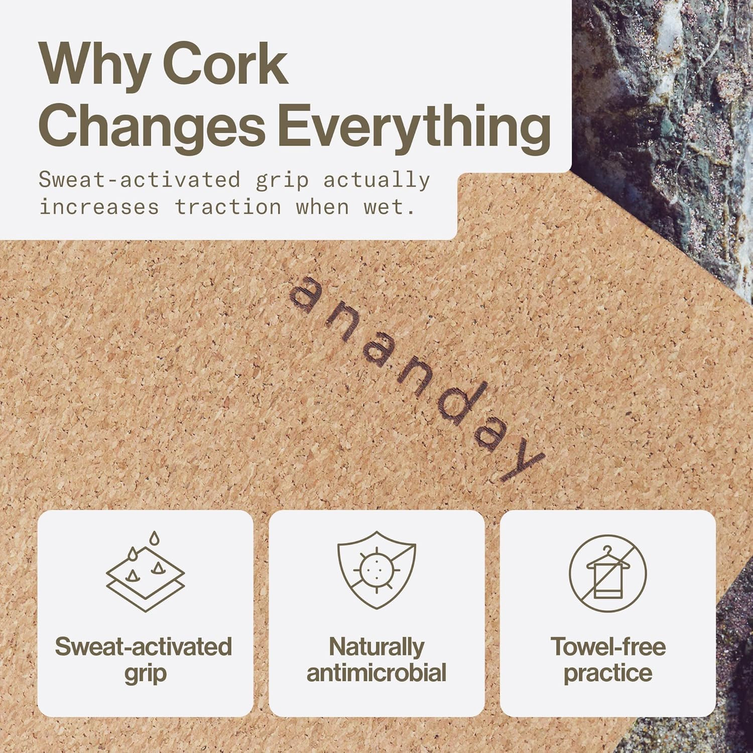 Ananday Premium Cork Yoga Mat – Sustainable, Non-Toxic & Pvc-Free, Non-Slip, Per