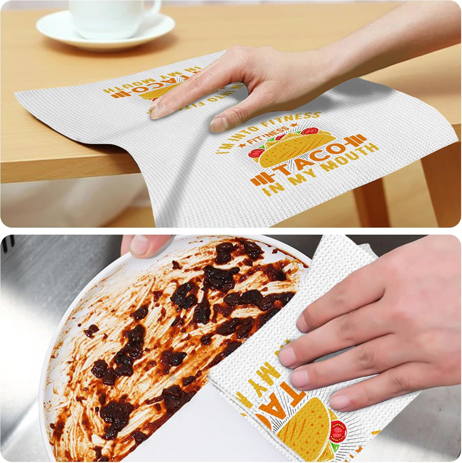 I’M into Fitness Fitness Taco Mouth Kitchen Towels Set of 2,Quick Dry Microfiber