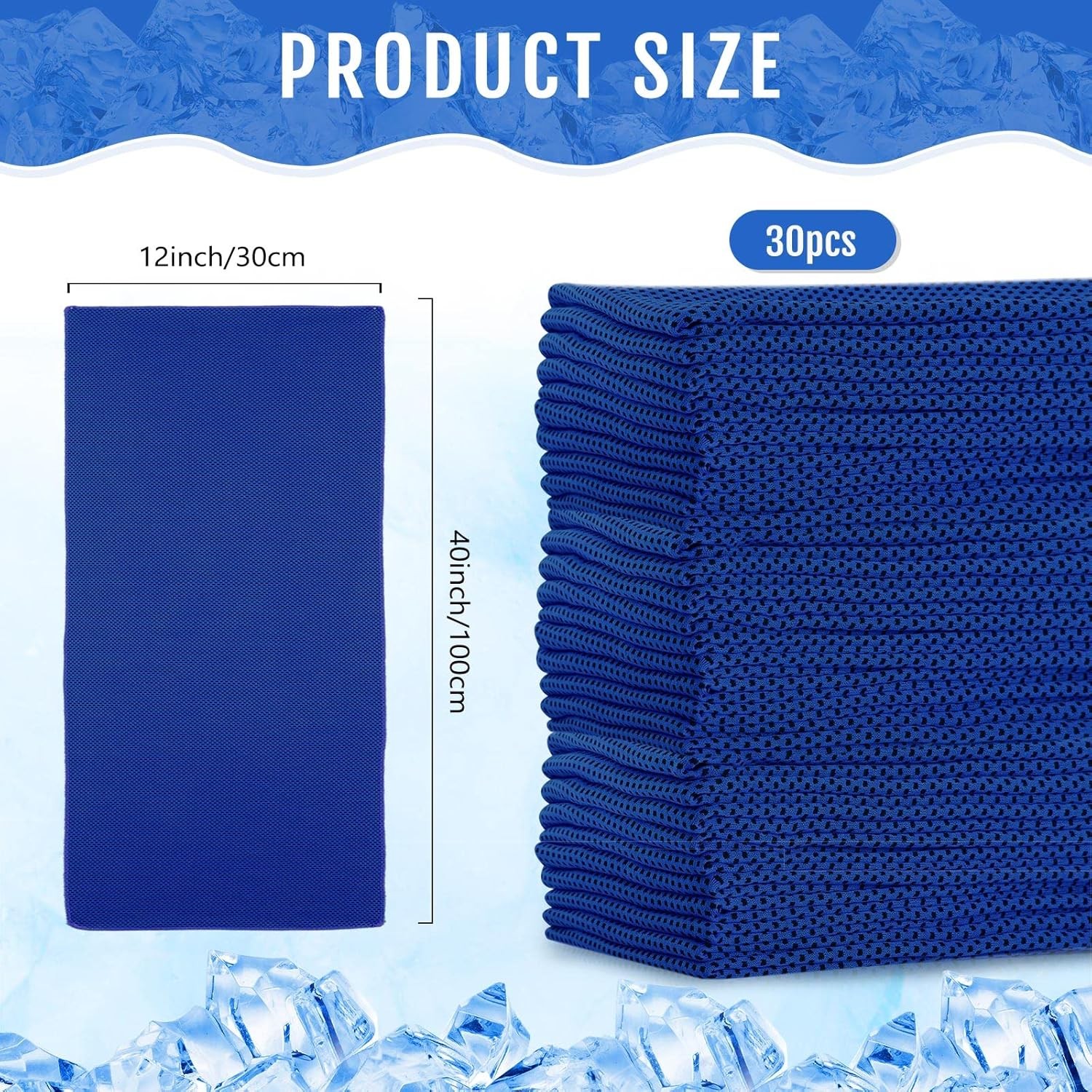 Hosuly 30 Pack Cooling Towels, 40″x12″ Ice Breathable Soft Large, Dark Blue