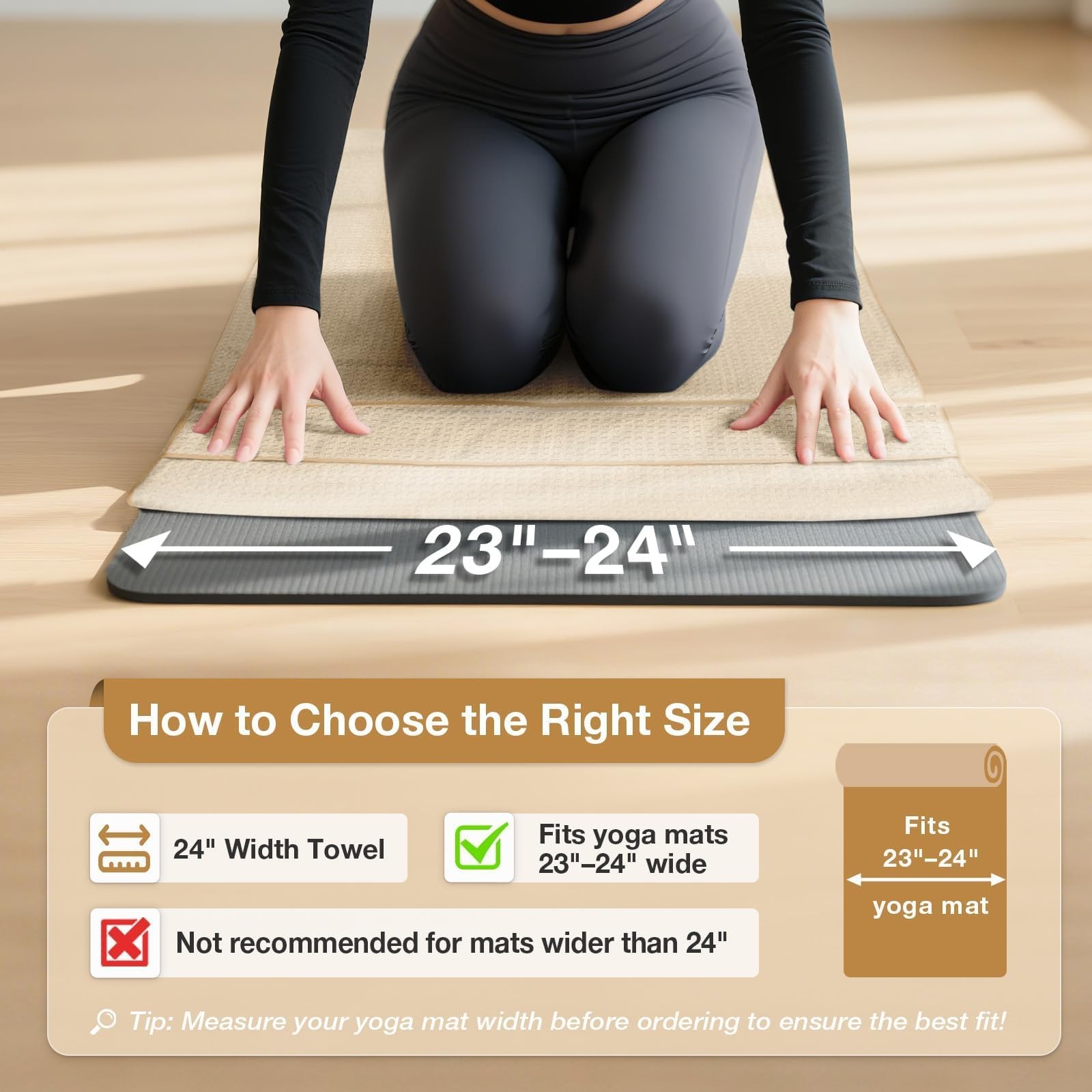 SOOWASH Hot Yoga Towel,Microfiber Mat Towels 24 inch X 72 inch, Beige