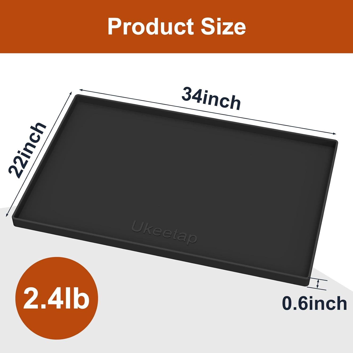 Extra Thick Silicone Mat Waterproof with Raised Edge 34″ X 22″, under Sink Mat f