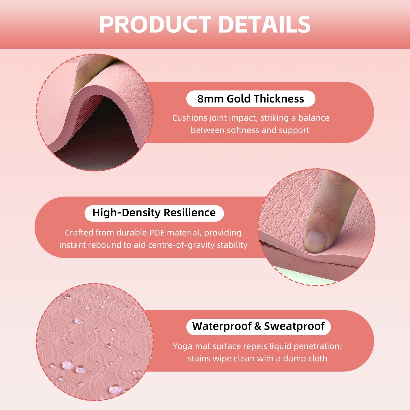 Large Yoga Mat Thick, 76″x32″x0.31″Wide POE 76″L x 32″W x 0.31″H, Peach pink