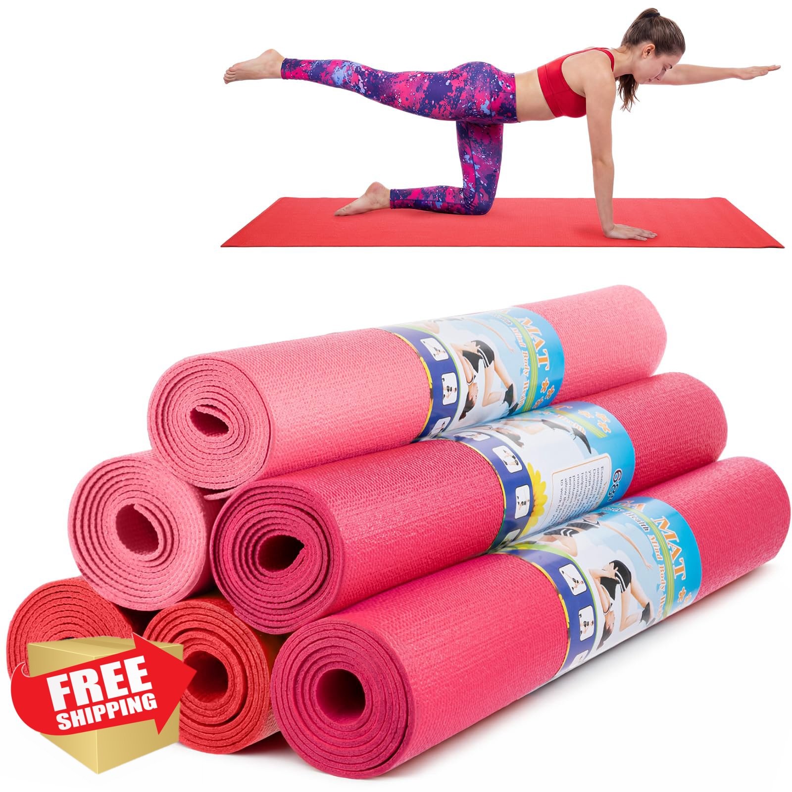 Amylove 12 yoga mats bulk red rose pink 68″
