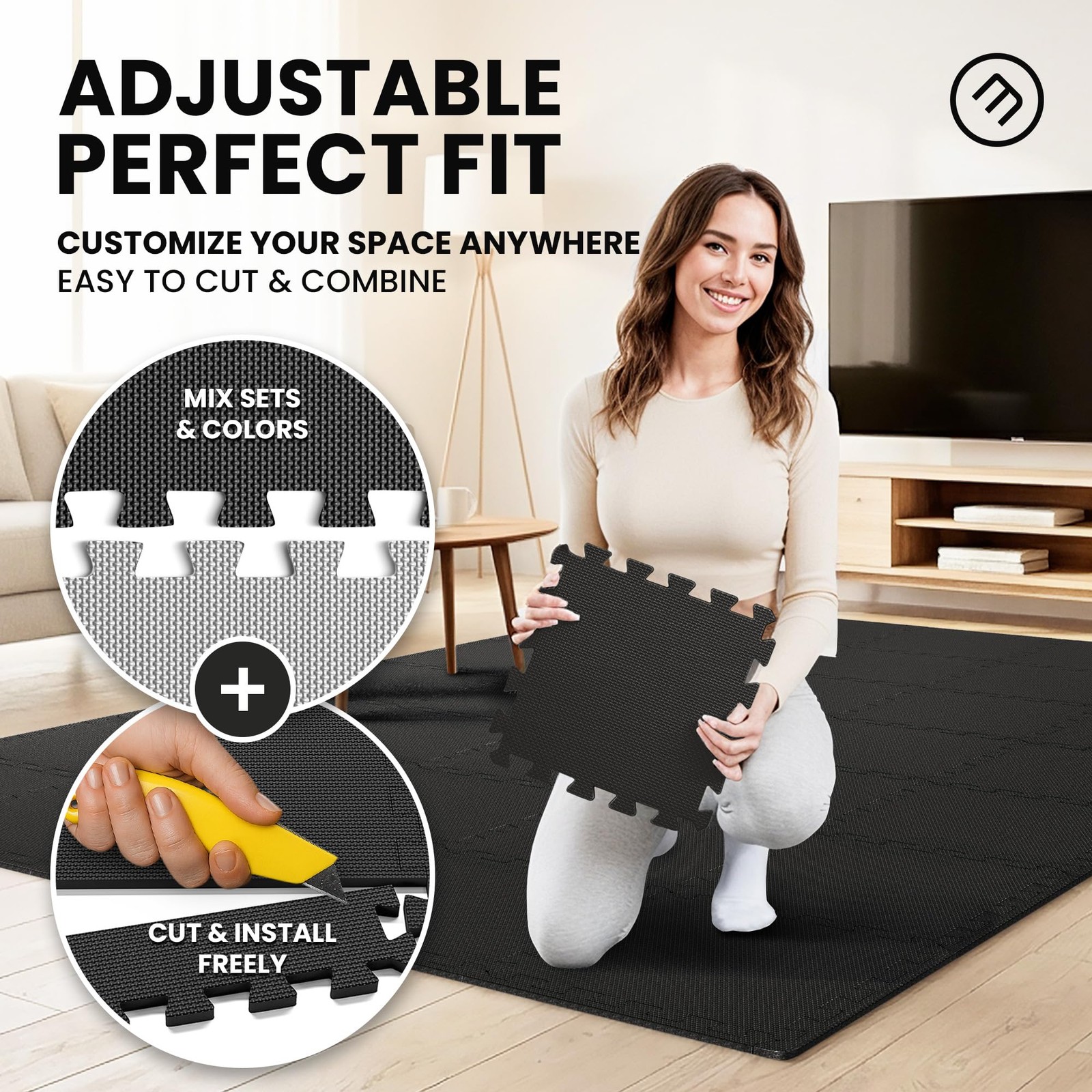 bemaxx Gym Mats 12.6″L x 12.6″W x 0.4″Th, Anthracite | 18 Tiles | 18 Sq Ft