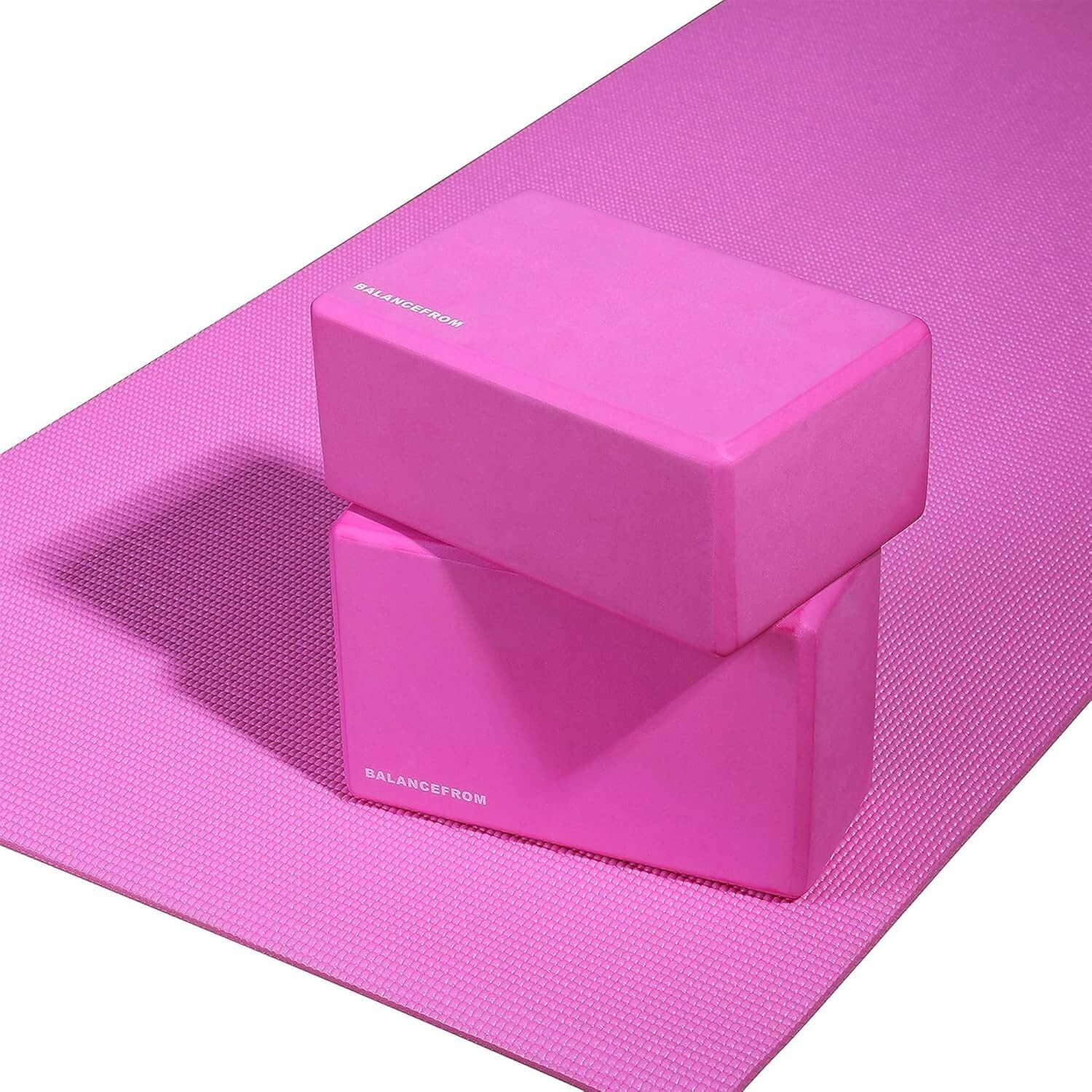 1/4 Inch Exercise Yoga Mat Yoga Pilates Mat w/ Yoga Blocks & Carrier Strap. Pink