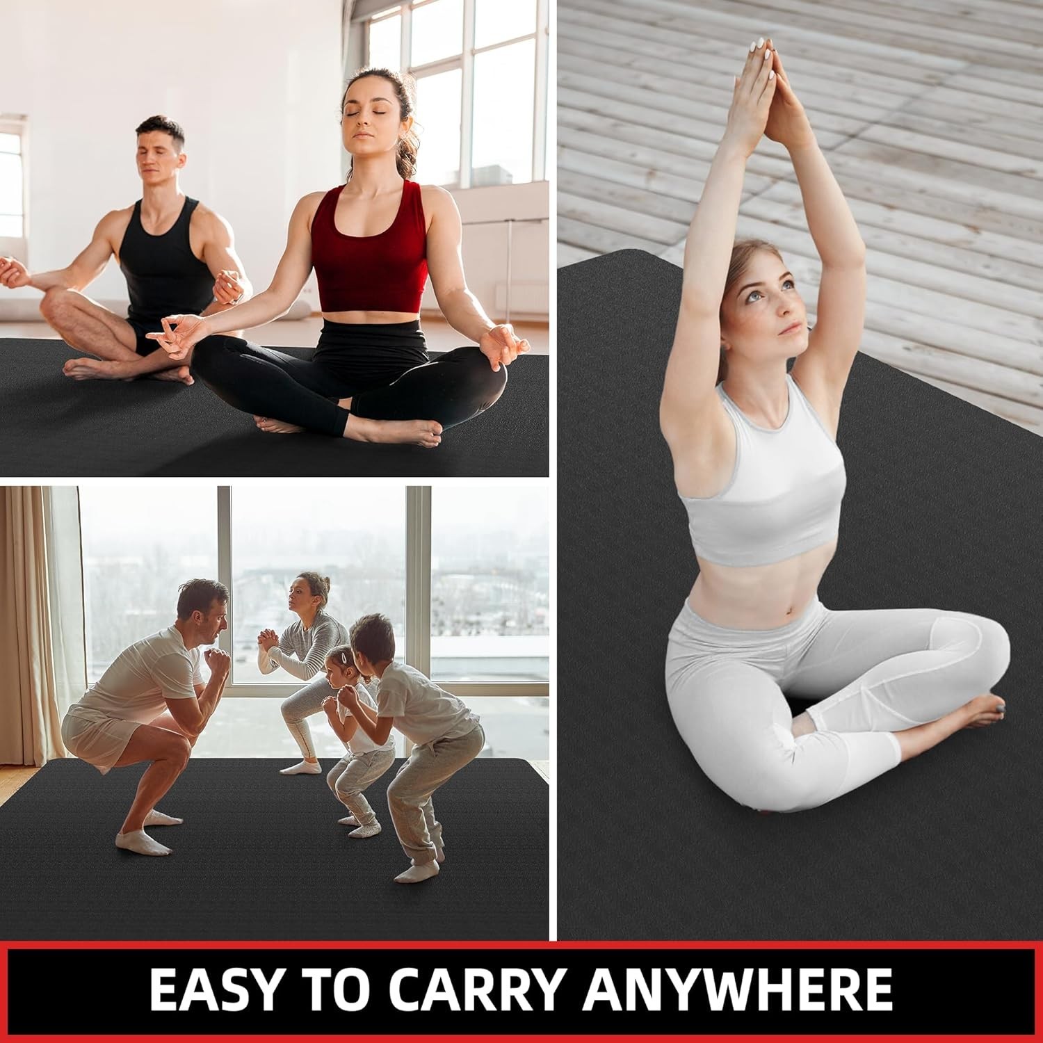 Extra Large Yoga Mat – 72″x48″ or 78″x57″, 1/4″–1/2″ Thick Mat for Women & Me…