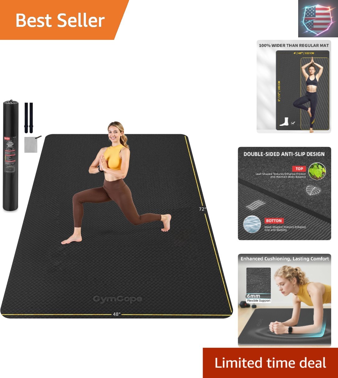 Extra Large Yoga Mat – 72″x48″ or 78″x57″, 1/4″–1/2″ Thick Mat for Women & Me…