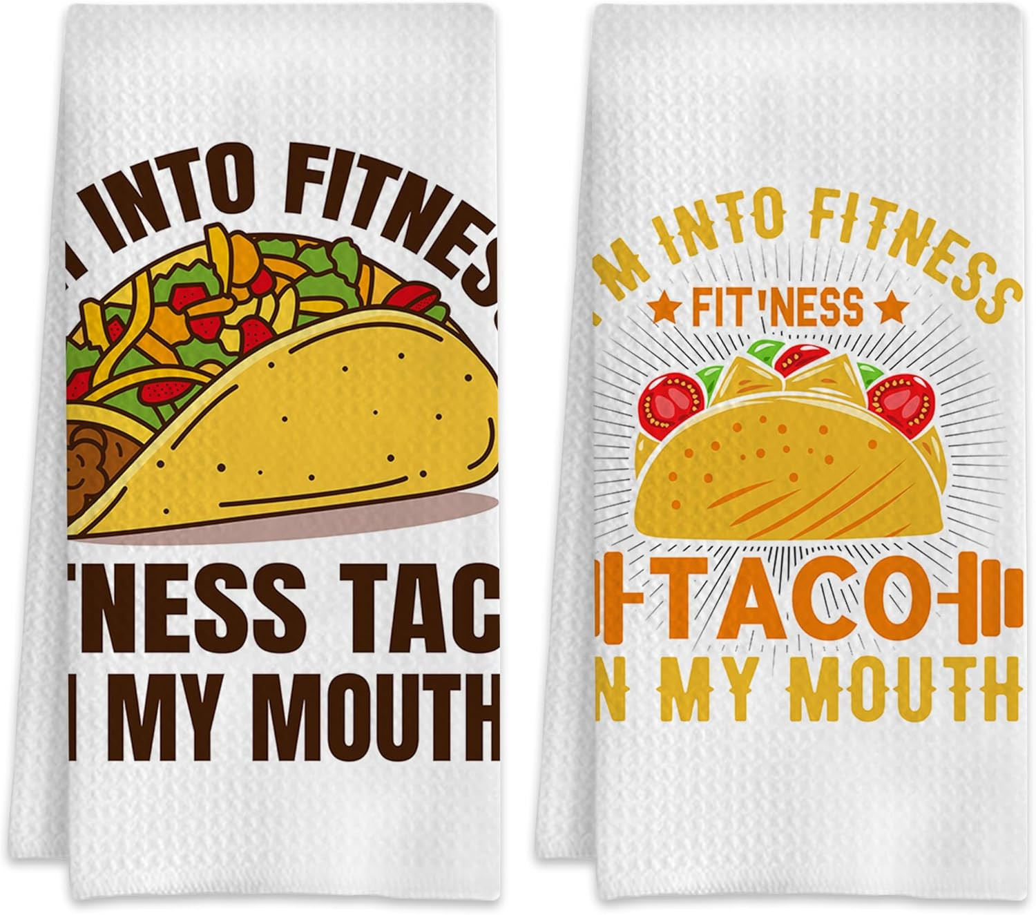 I’M into Fitness Fitness Taco Mouth Kitchen Towels Set of 2,Quick Dry Microfiber