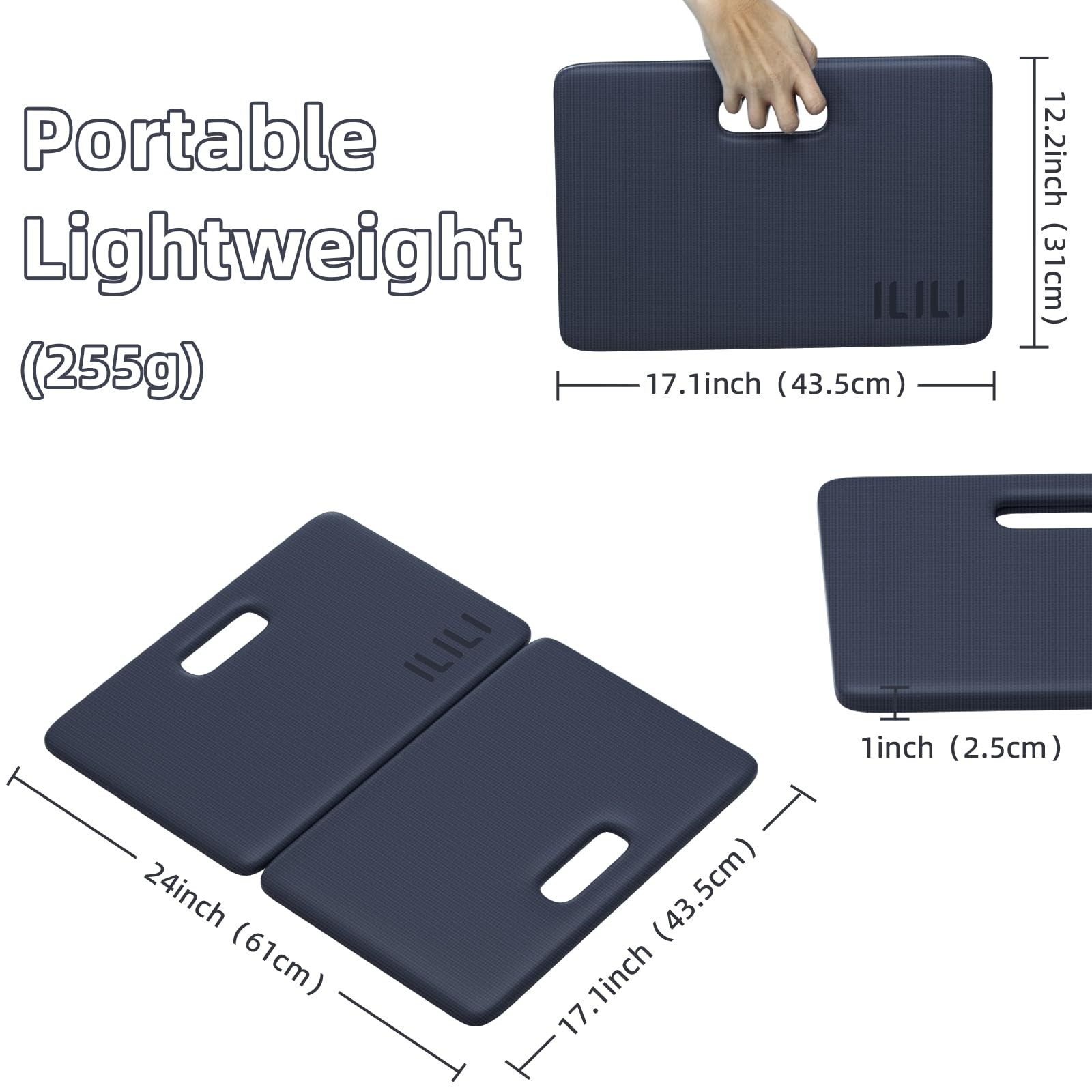 ILILI Yoga Knee Pad Foldable, TPE Soft Pad 24*17*0.5inch (Folding Size 17*12*…