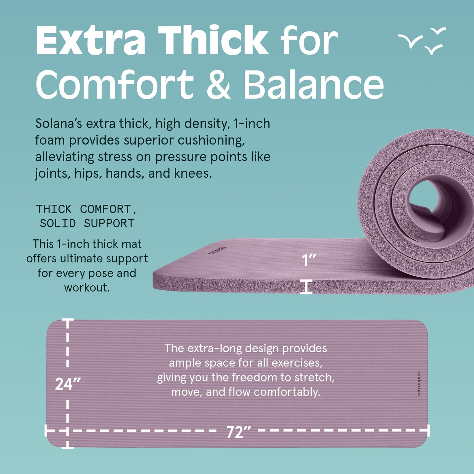 Retrospec Solana Yoga Mat 1″ Thick with Nylon Strap for 1 inch, Violet Haze