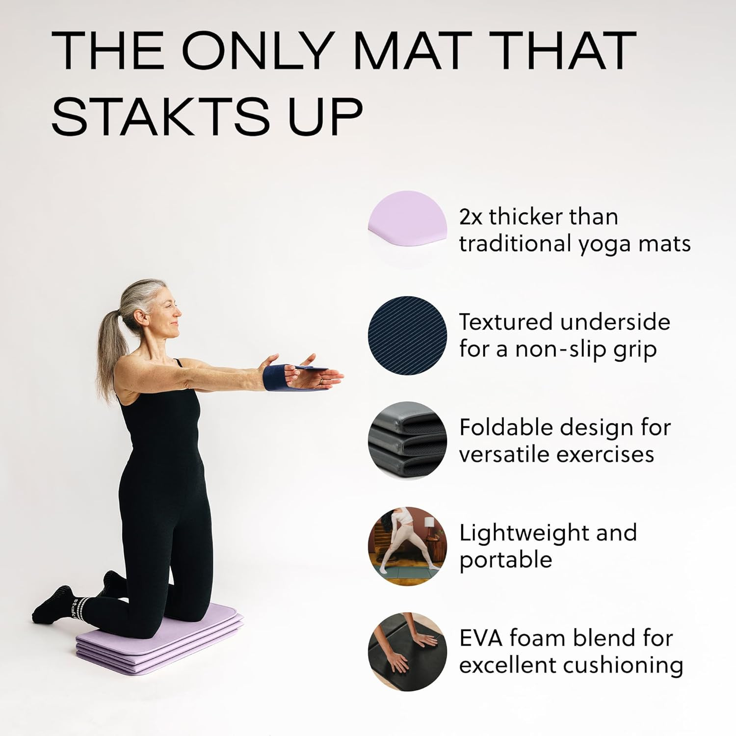 Foldable Yoga Mat Pro, 2 in 1 with Premium Textured Grip, Non Slip, Folding Exer