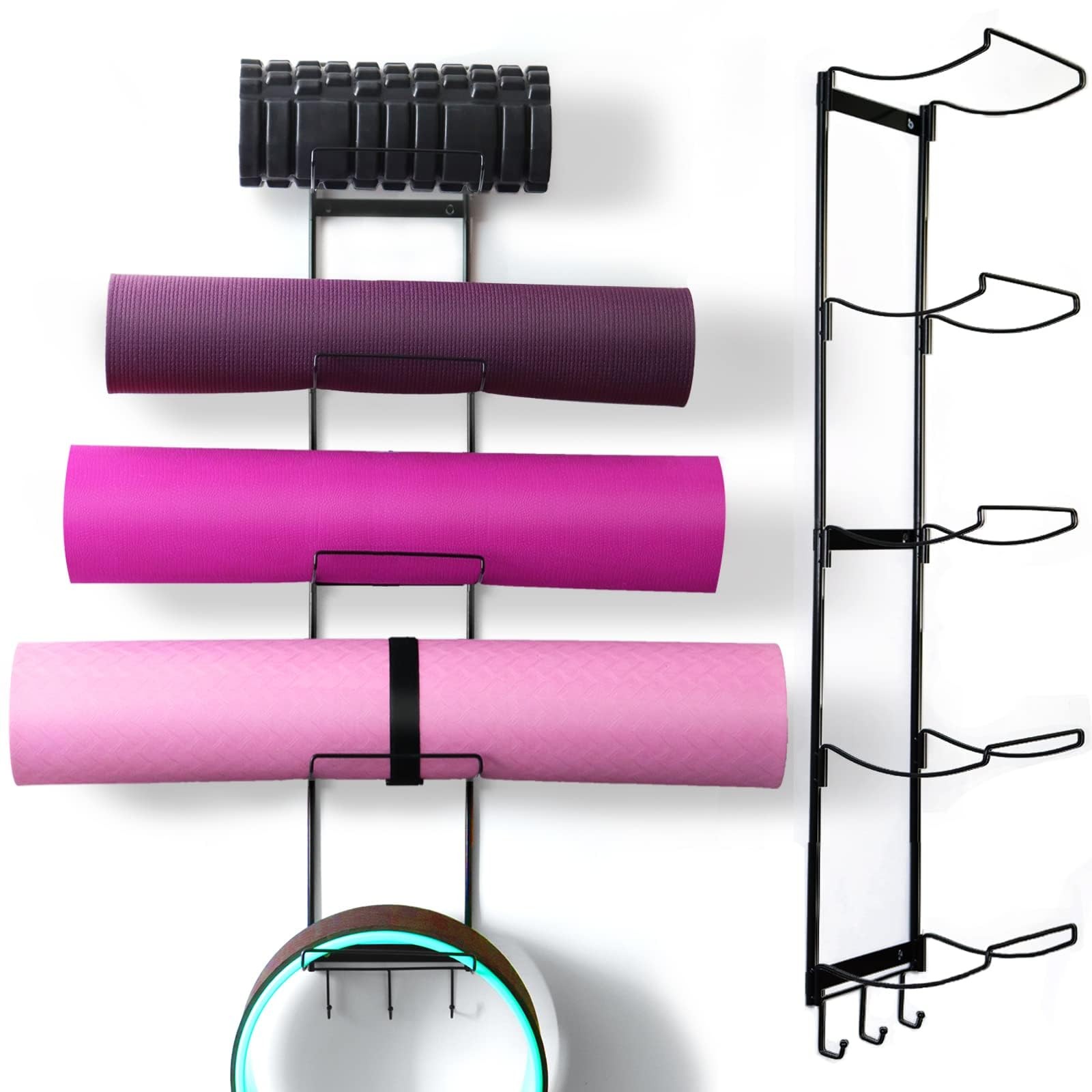 5-Tiers Yoga Mat Holder Wall Mount, Metal Storage Rack for Yoga Mat/Wheels, Foam