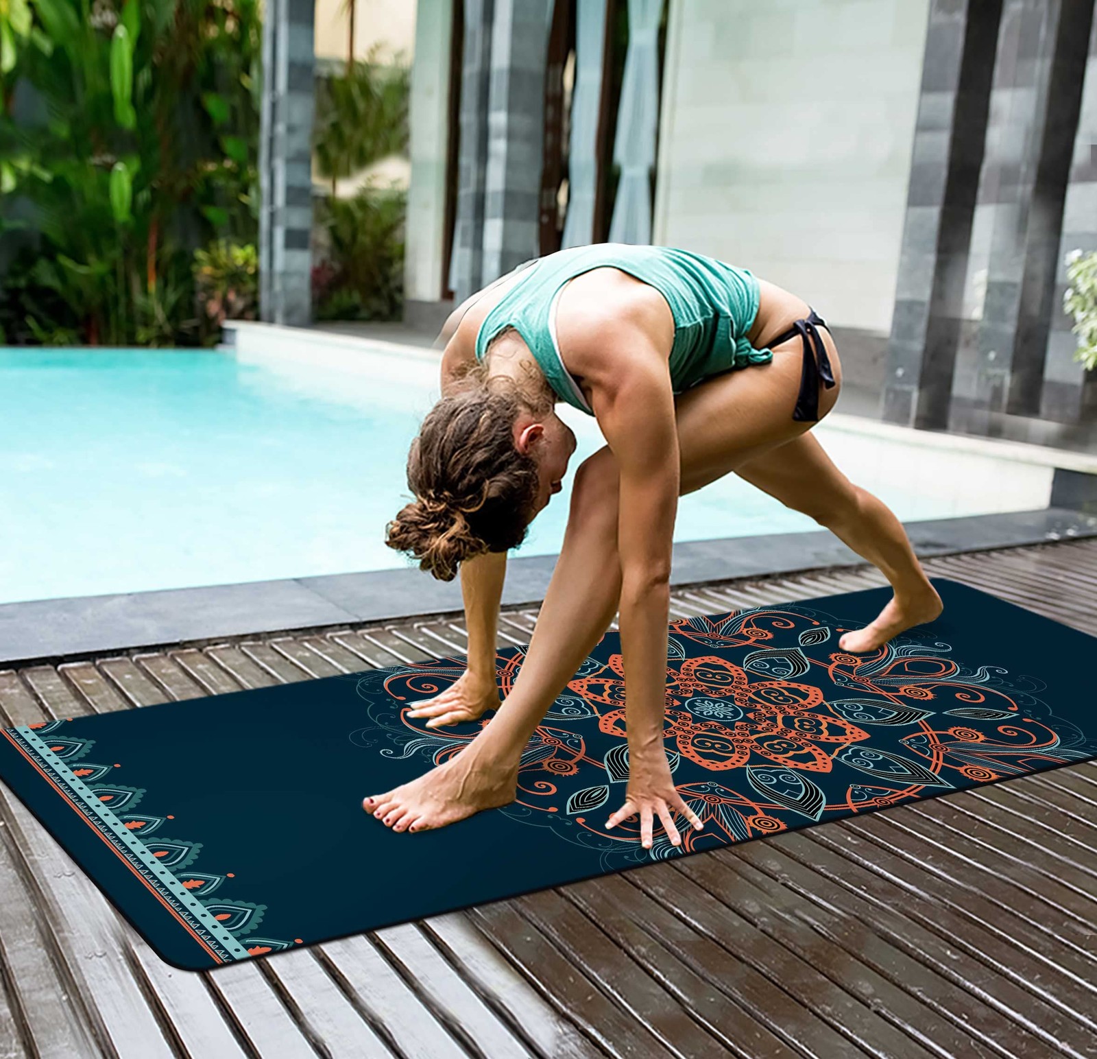 Yoga Mat Print Extra Thick TPE Non Slip Fitness Exercise Mat with Carrying Ba…