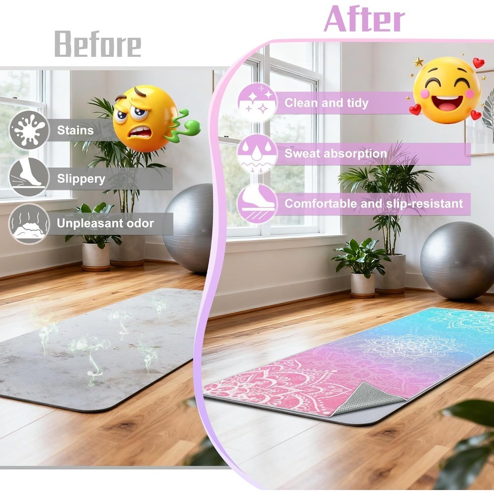Yoga Towel,Absorbent Yoga Mat Towel for Hot Yoga Non Slip,Stylish Prints,Ideal