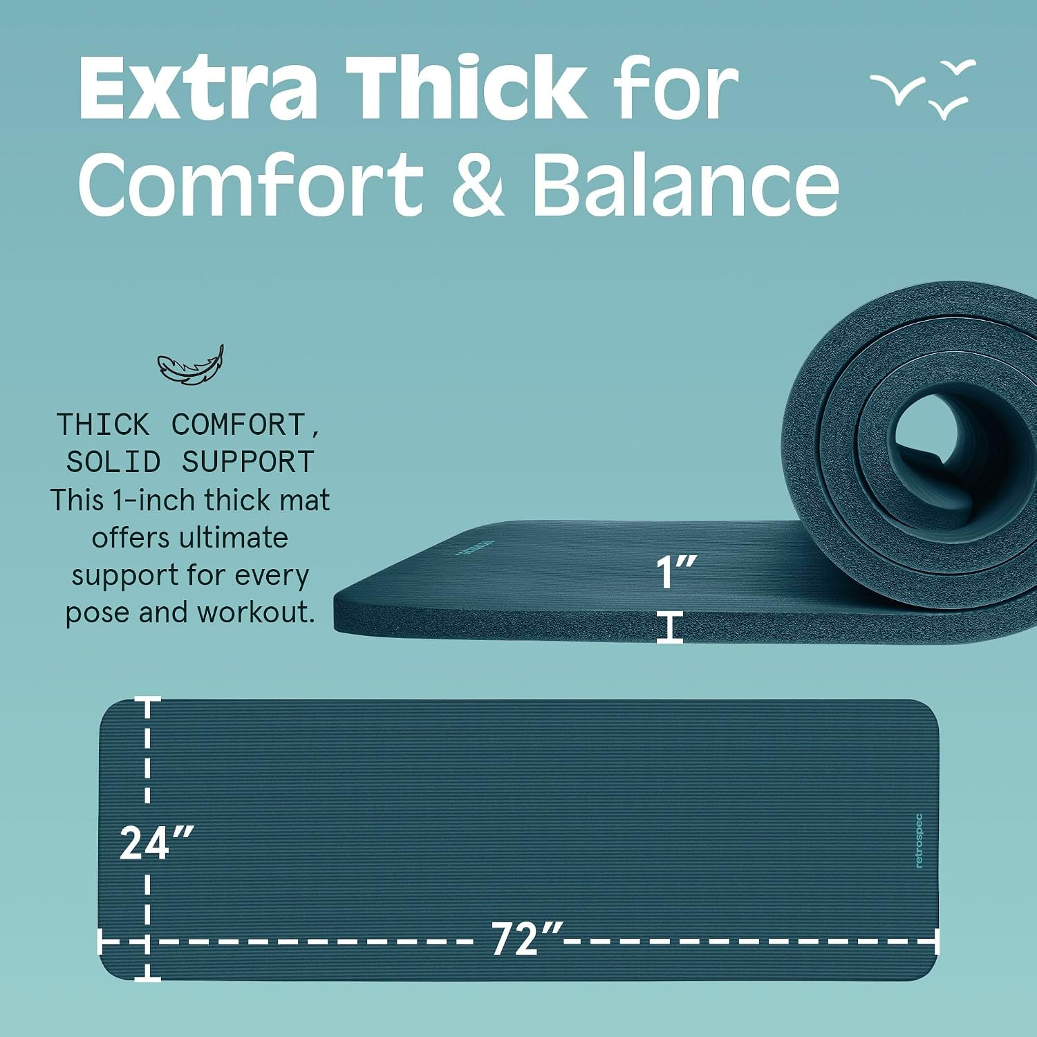 Solana Yoga Mat 1″ Thick W/Nylon Strap for Men & Women – Non Slip Exercise Mat f