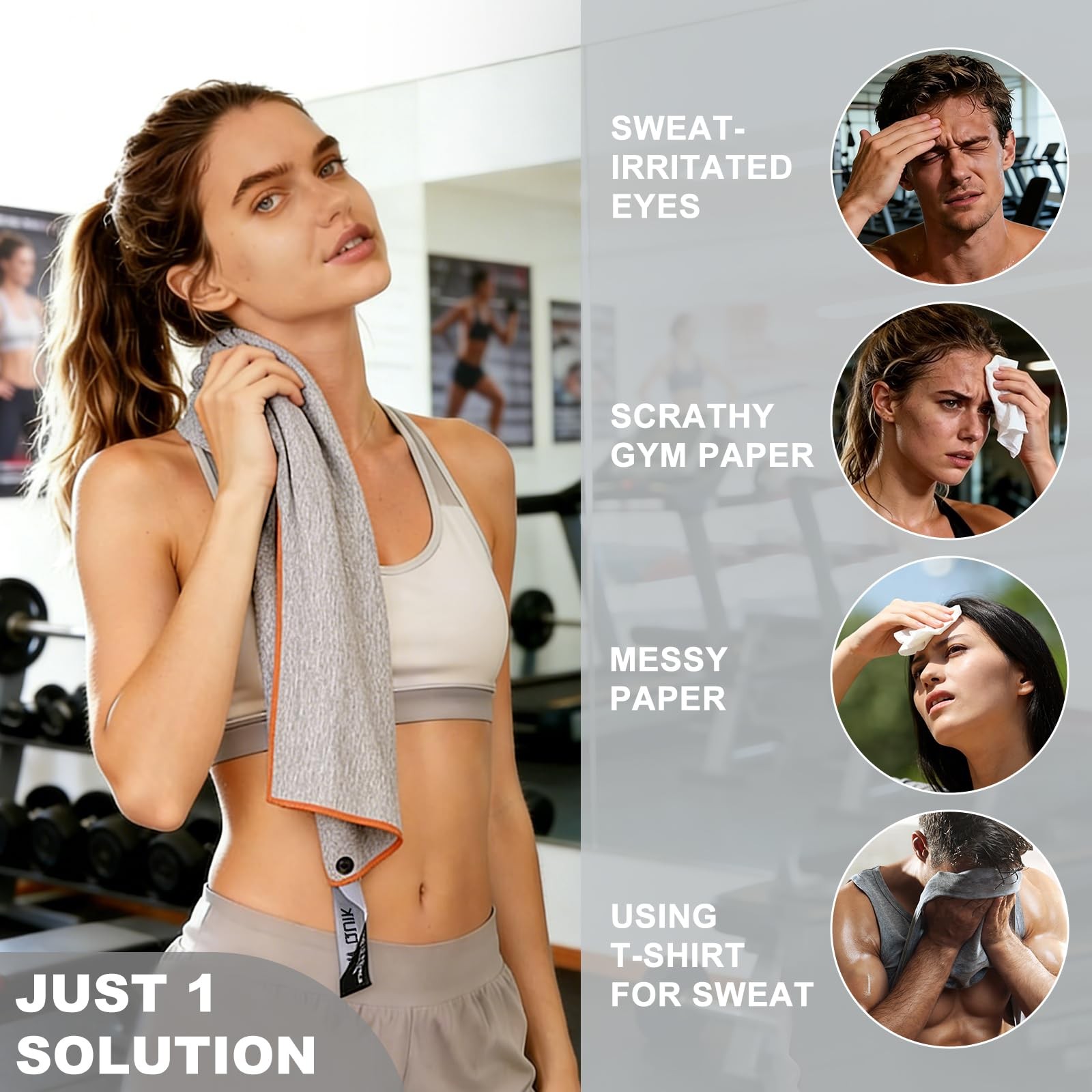 San Quik Microfiber Gym Towels 8 Pack Quick Dry Silver Ion Odor-Free Sweat