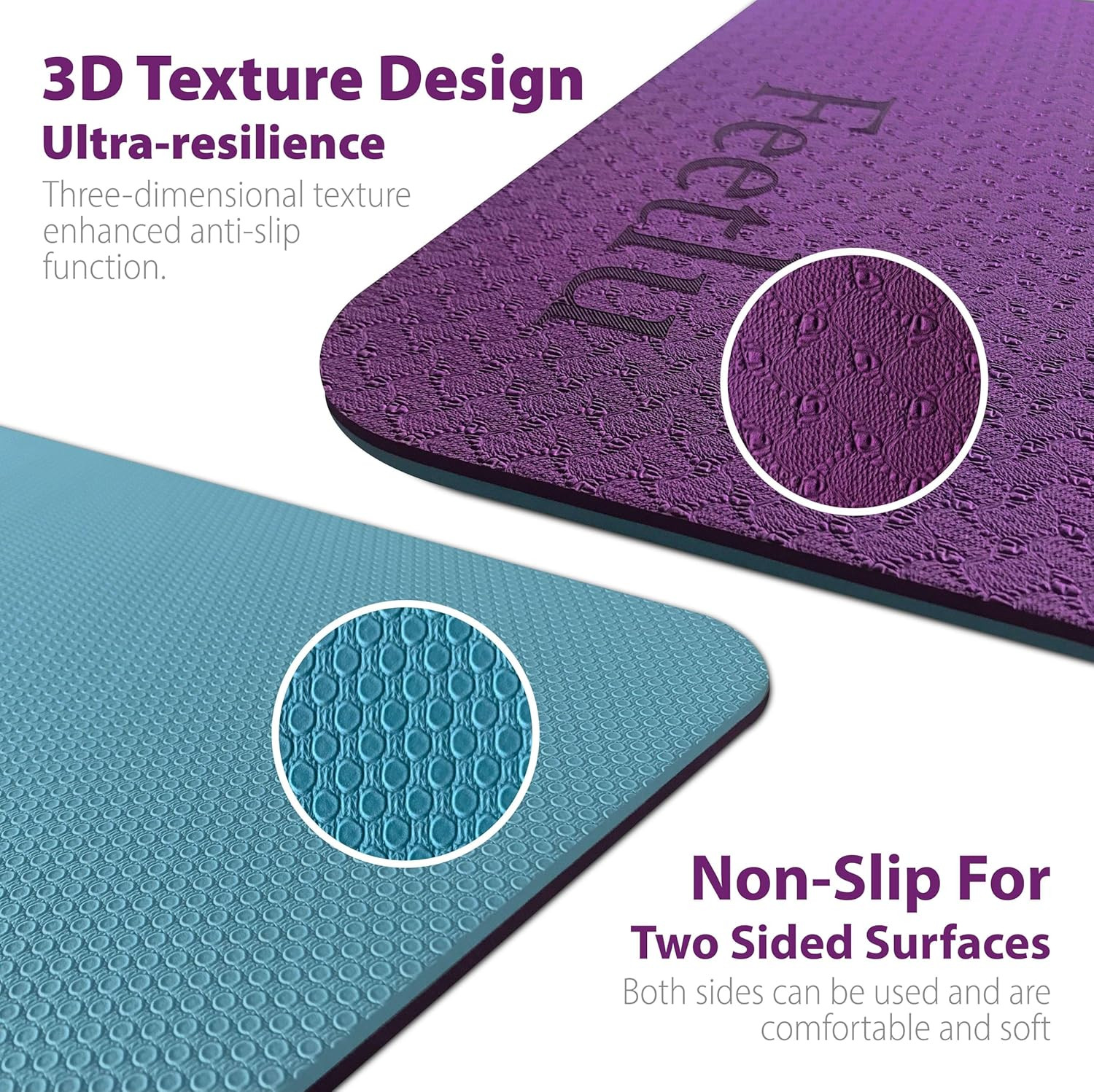 Extra Thick Exercise Yoga Mat with Strap – 2/5 Inch (10MM), Non-Slip Workout Mat