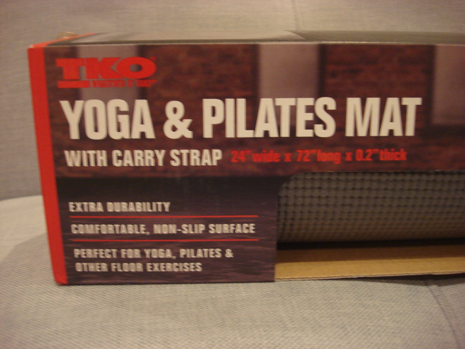 TKO YOGA & PILATES MAT WITH CARRY STRAP GRAY 24x72X0.2 – BRAND NEW