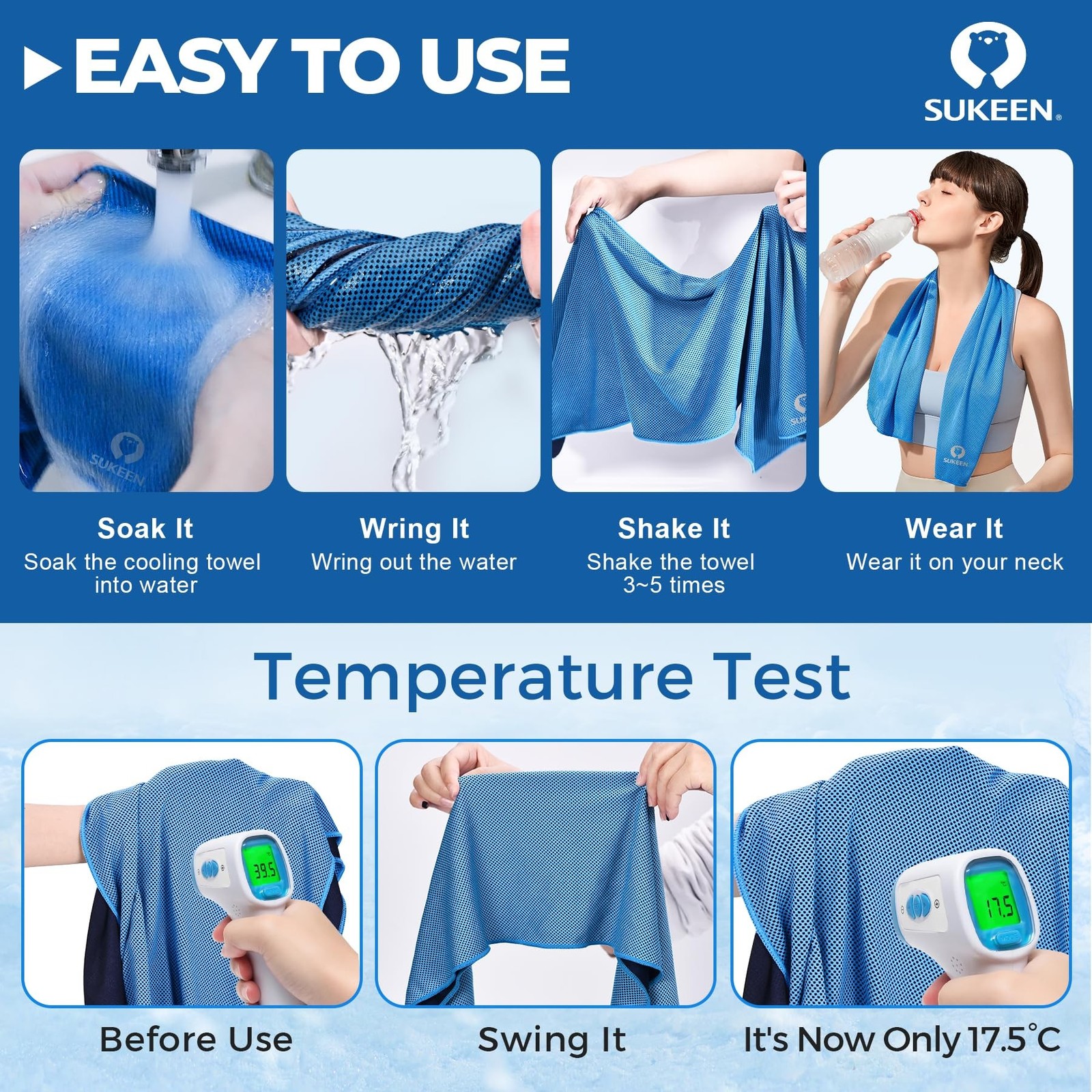 Sukeen Cooling Towels 6 Pack (40″x12″), Cooling Towels for Neck and Face, Qui…