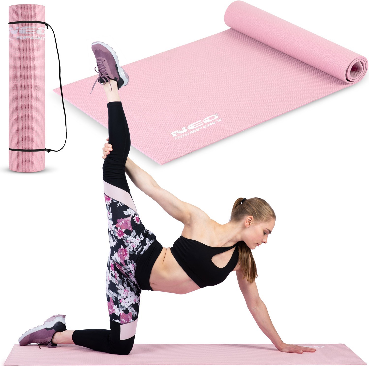 Neo-Sport Yoga & Fitness Mat 173 x 61cm – Pink, Stretchy, Waterproof,