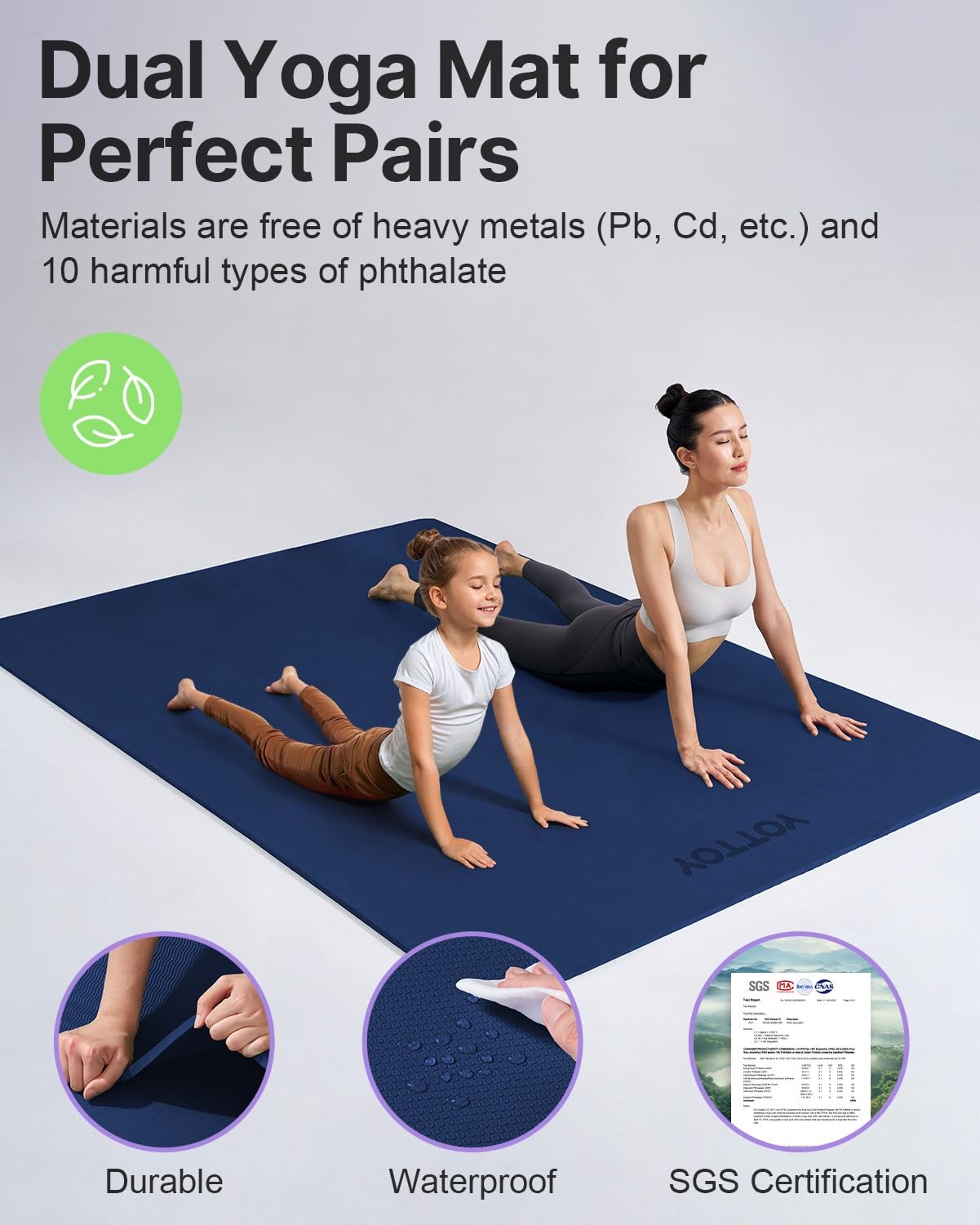 YOTTOY Large Yoga Mat (75 * 52 * 1/2inch),Extra Wide TPE 75*52*1/2inch, Blue