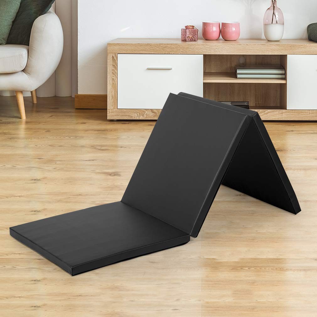 Exercise Mat 2’x6’x1.6″ Gymnastics 3 Folding 2*6FT, Black