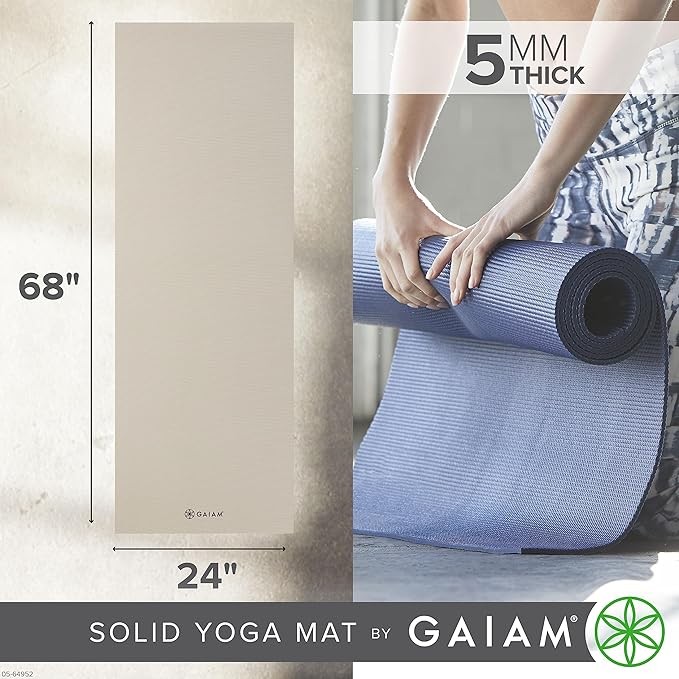 Gaiam Yoga Mat – Premium 5mm Solid Thick Non Slip Exercise & Fitness Mat for All
