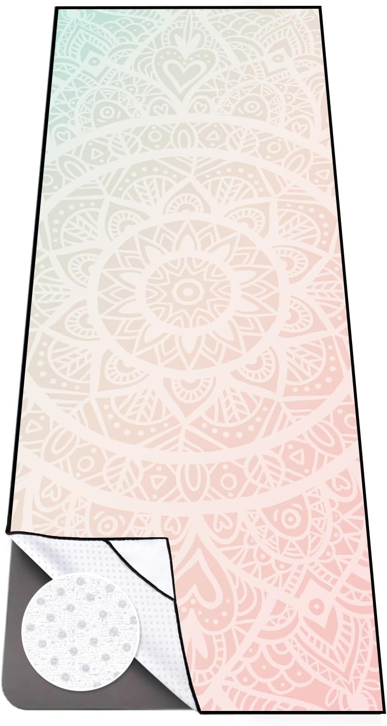 Yoga Towel with Corner Pockets, Non Slip Grip Dots Sweat Absorbent Hot