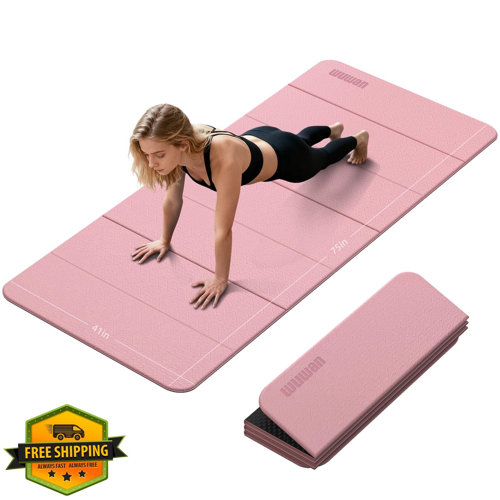 WUWAN Foldable Yoga Mat 10mm Thick Pink