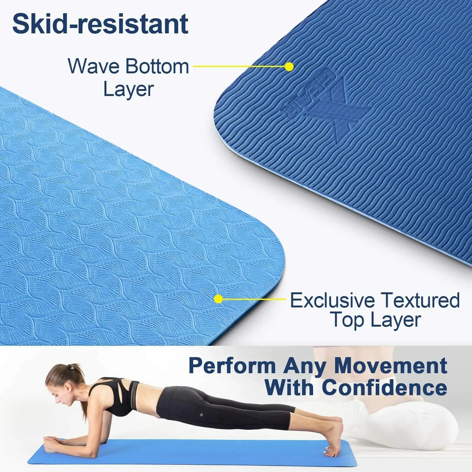 Yoga Mat with Carrying Strap – TPE Exercise Workout Mat (72’’X 24’’X1/4’’) BLUE
