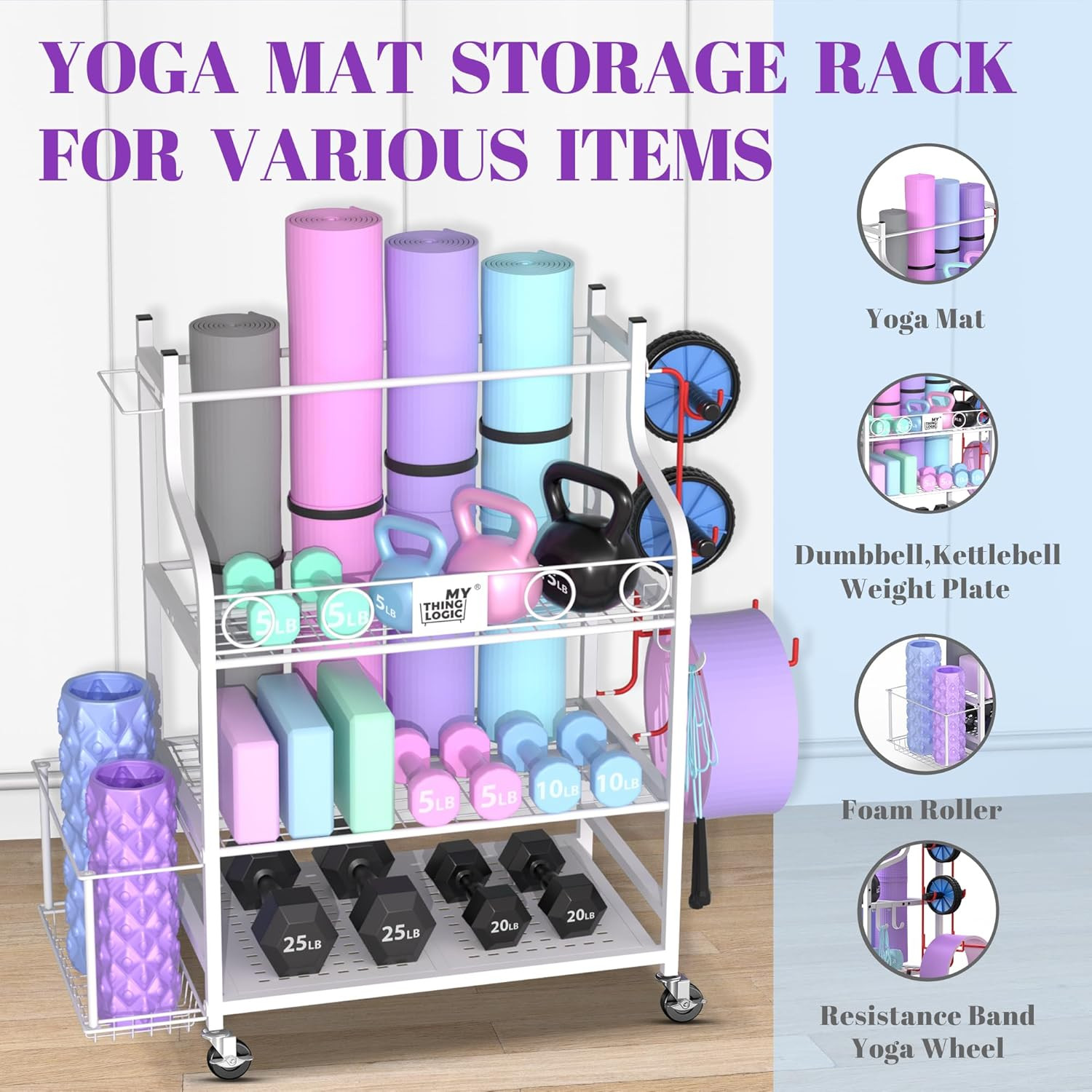 Yoga Mat Storage Racks,Home Gym Storage Rack for Dumbbells Kettlebells Foam Roll