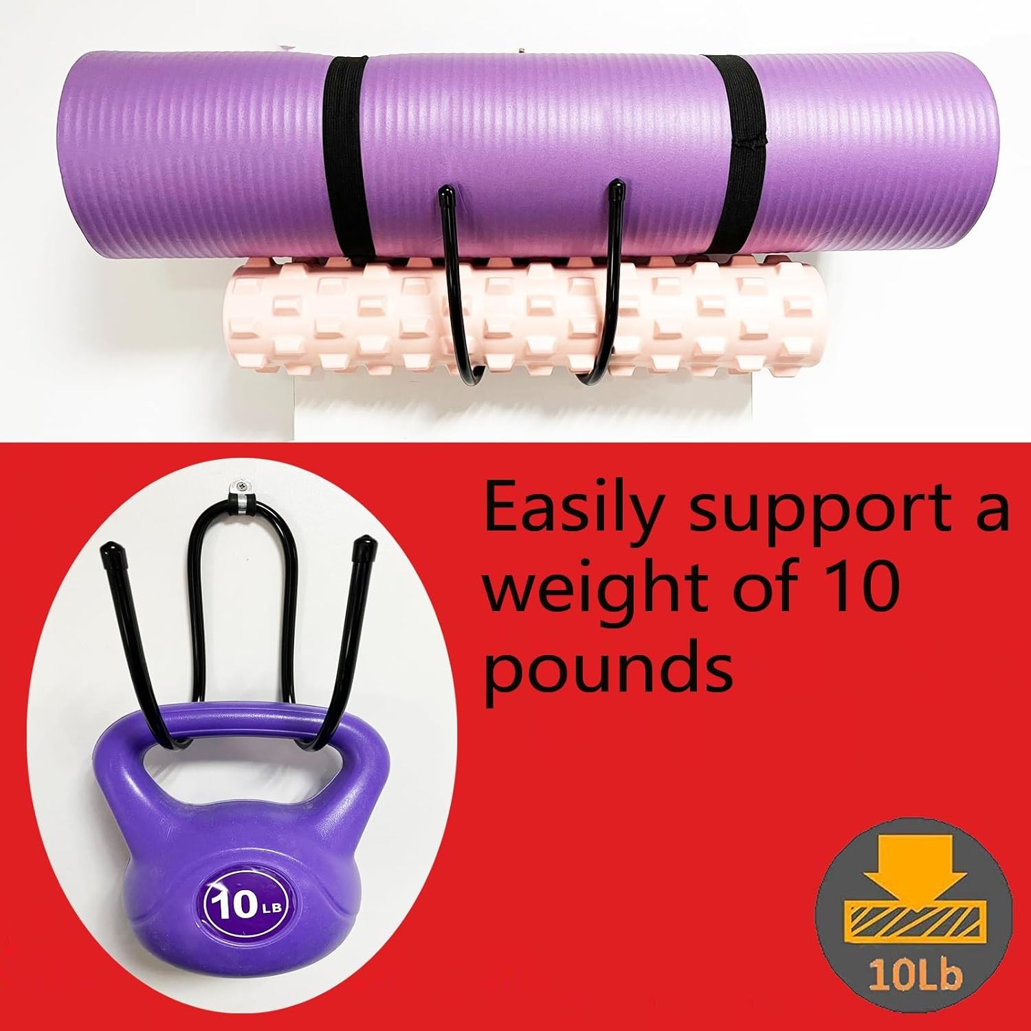 Upgraded large Yoga Mat Holder Wall Mount, Metal Storage Rack for Yoga Mat/Wheel